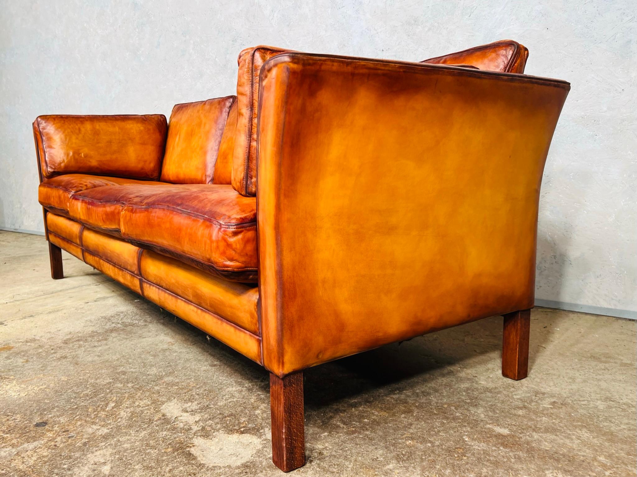 Vintage Suite Hans Mogensen 70s Tan Two Seater Three Seater Leather Sofa 13