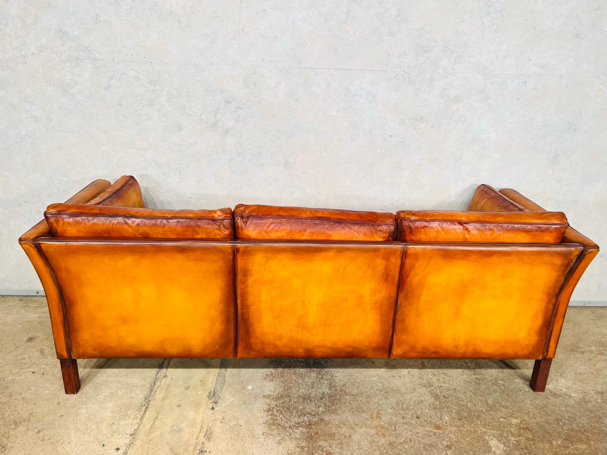 Vintage Suite Hans Mogensen 70s Tan Two Seater Three Seater Leather Sofa 15
