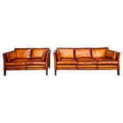 Suite Hans Mogensensen des années 70, brun clair, canapé en cuir « Two Seater Three Seater »
