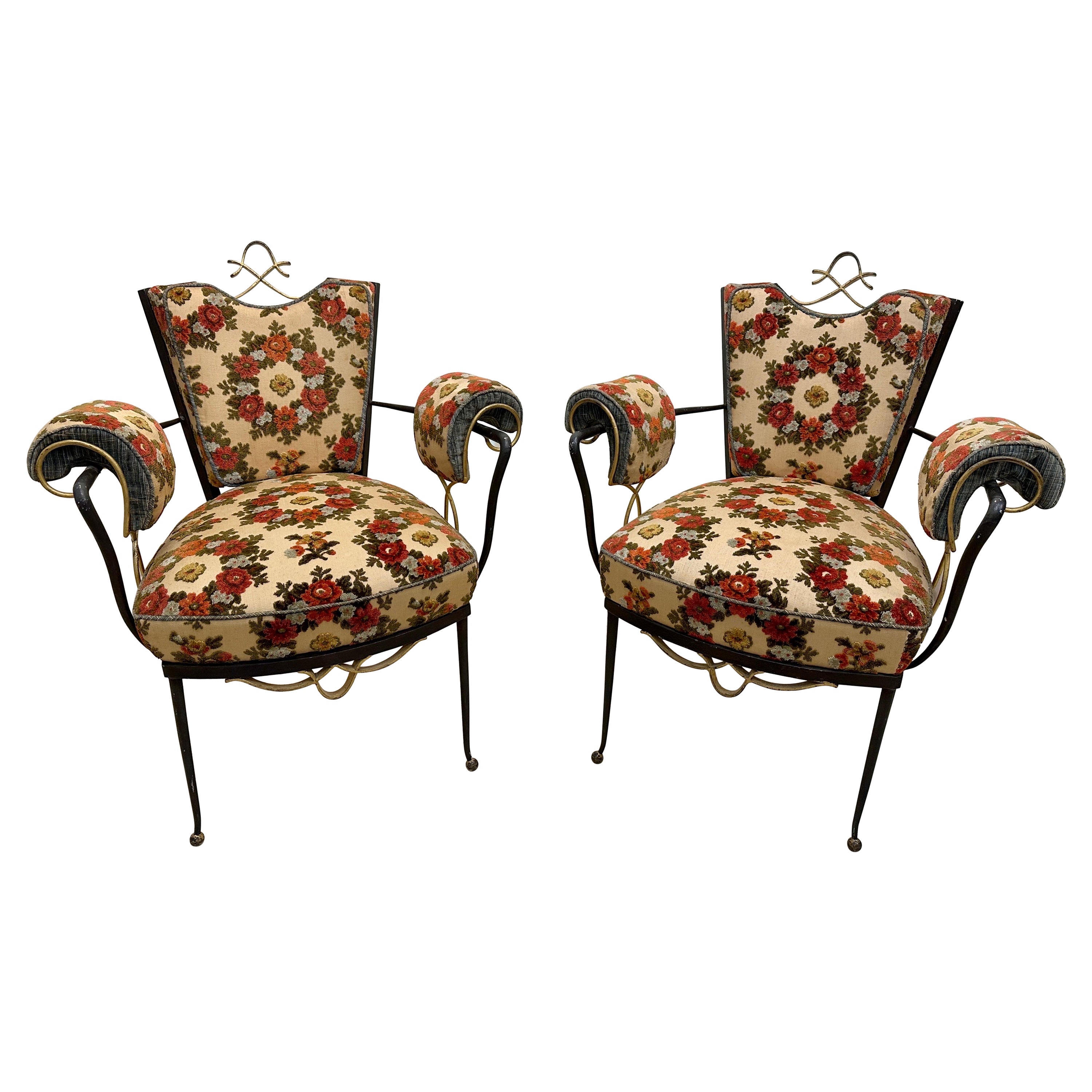 Vintage-Suite französischer Sessel und Hocker