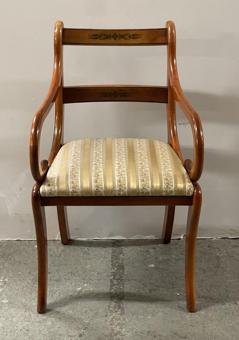 Vintage Suite of Six Yew Wood Dining Chairs Including Two Carvers at