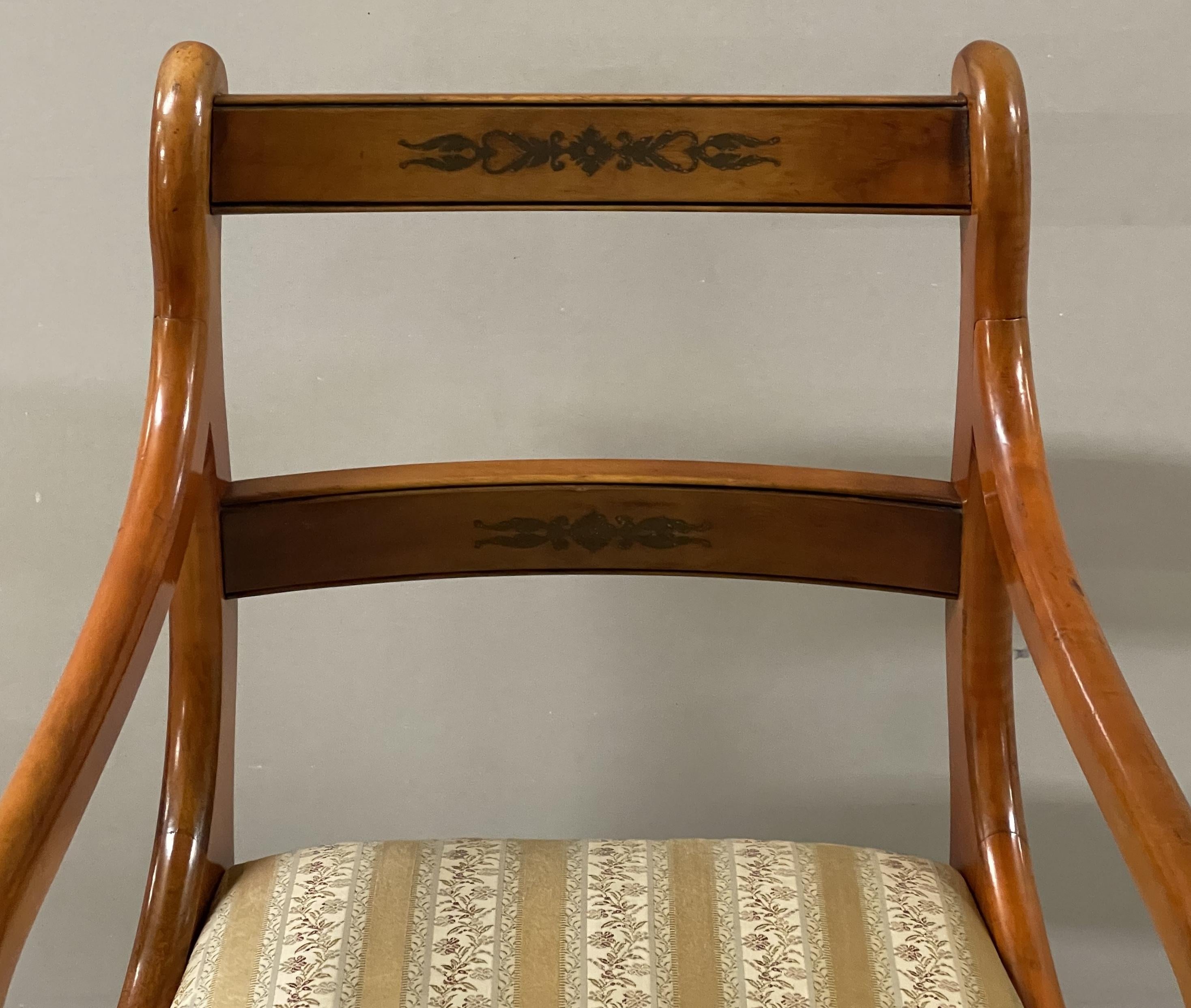 English Vintage Suite of Six Yew Wood Dining Chairs Including Two Carvers