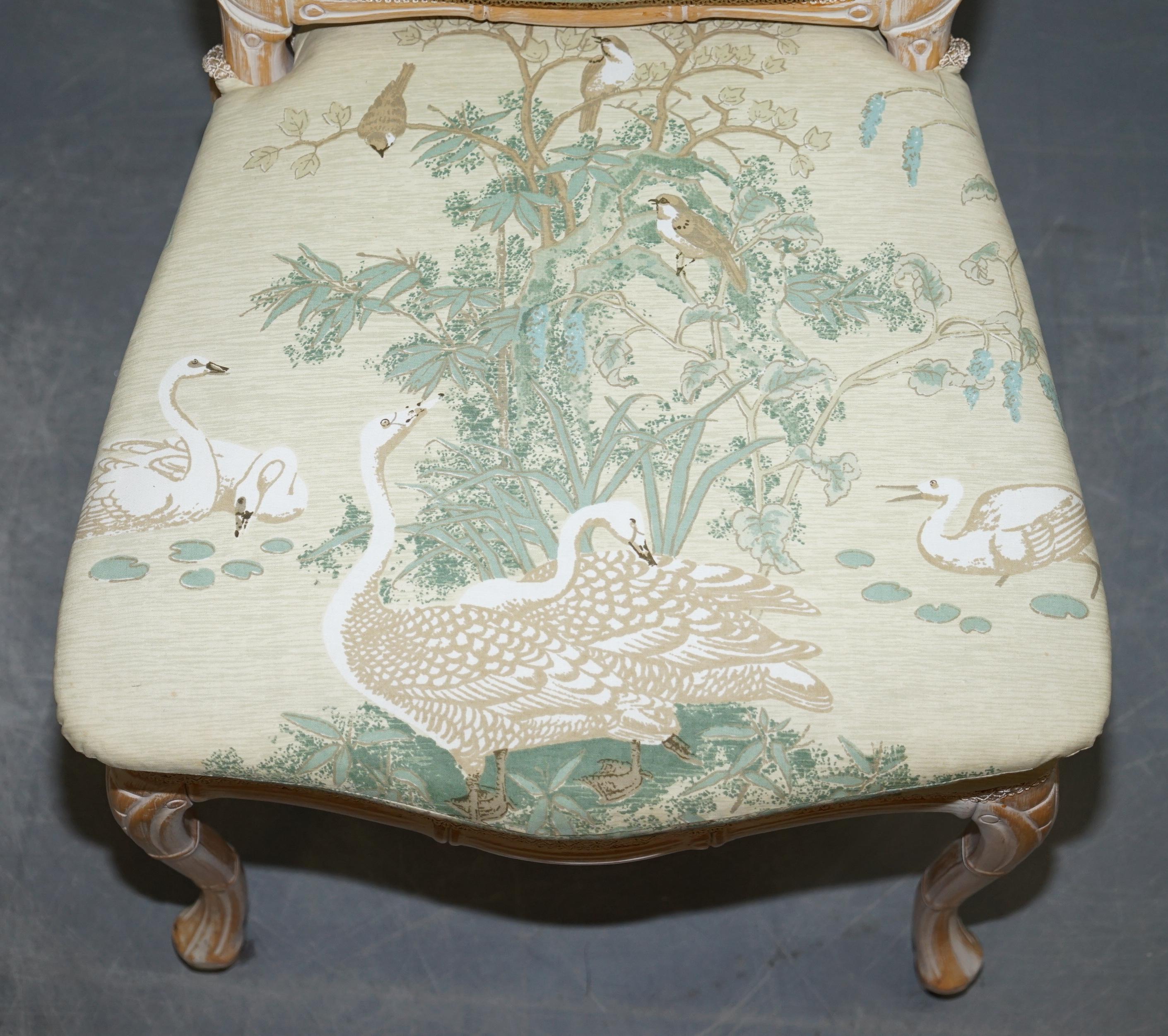 Vintage Suite of Ten Famboo Framed Dining Chairs with Swan & Birds Upholstery 10 8