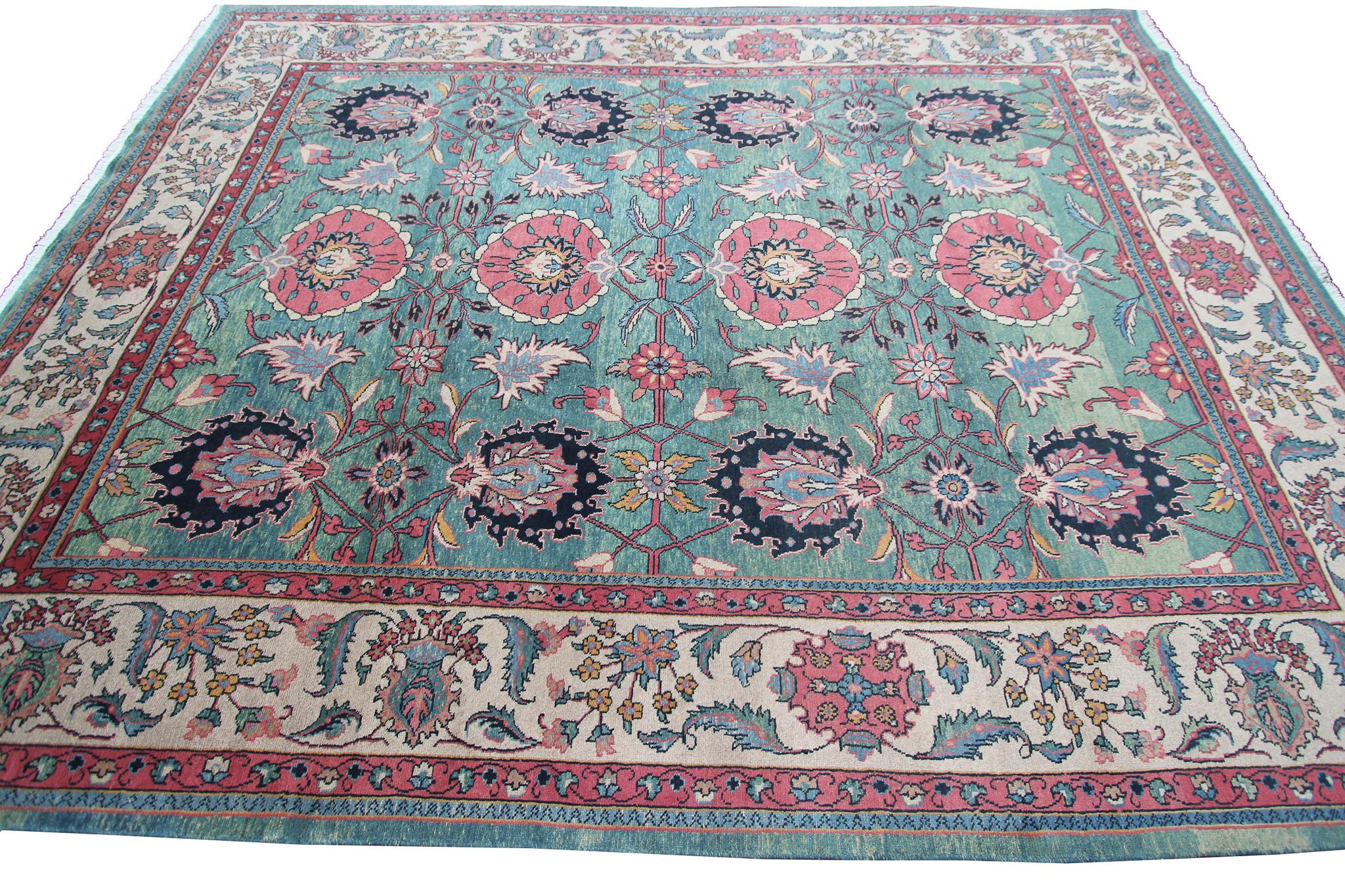 Persian Vintage Sultanabad Mahal Rug Art Nouveau Rug Geometric Overall For Sale