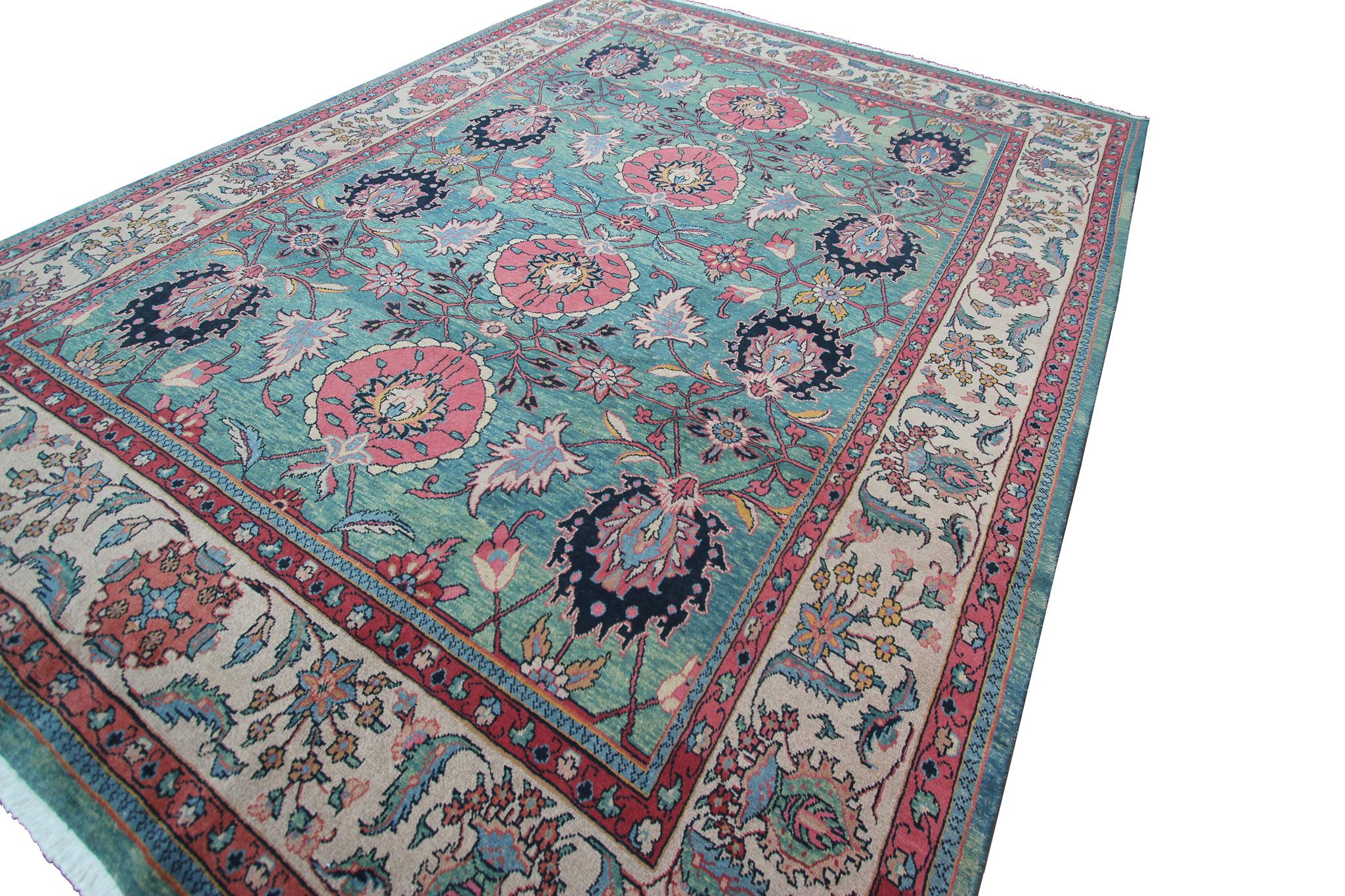 Hand-Knotted Vintage Sultanabad Mahal Rug Art Nouveau Rug Geometric Overall For Sale