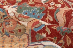 Vintage Sultanabad Rug Brick Red Field with Palace Palmette and Cypress Motifs