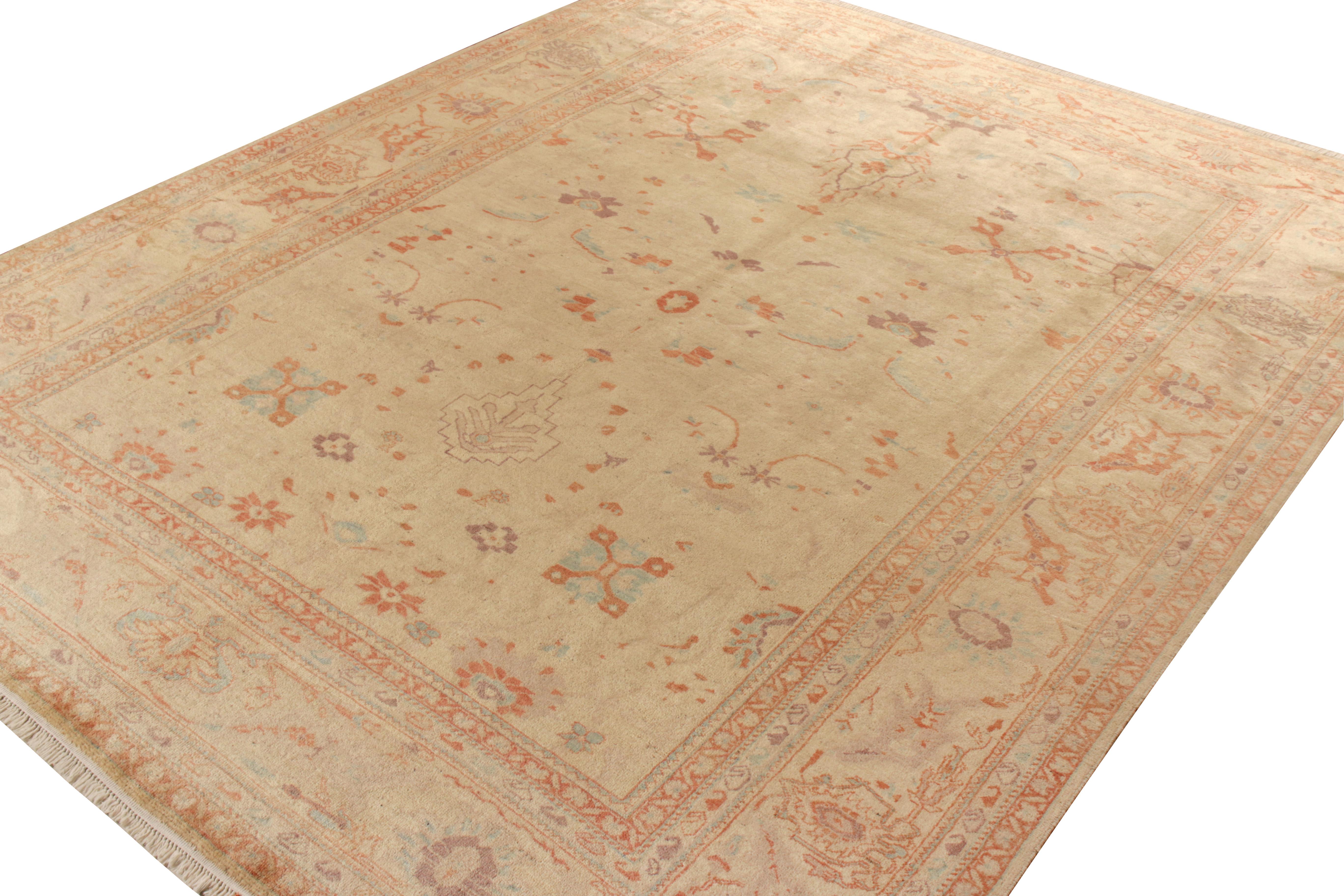 Turkish Vintage Sultanabad Rug in All over Beige, Orange Floral Pattern by Rug & Kilim For Sale