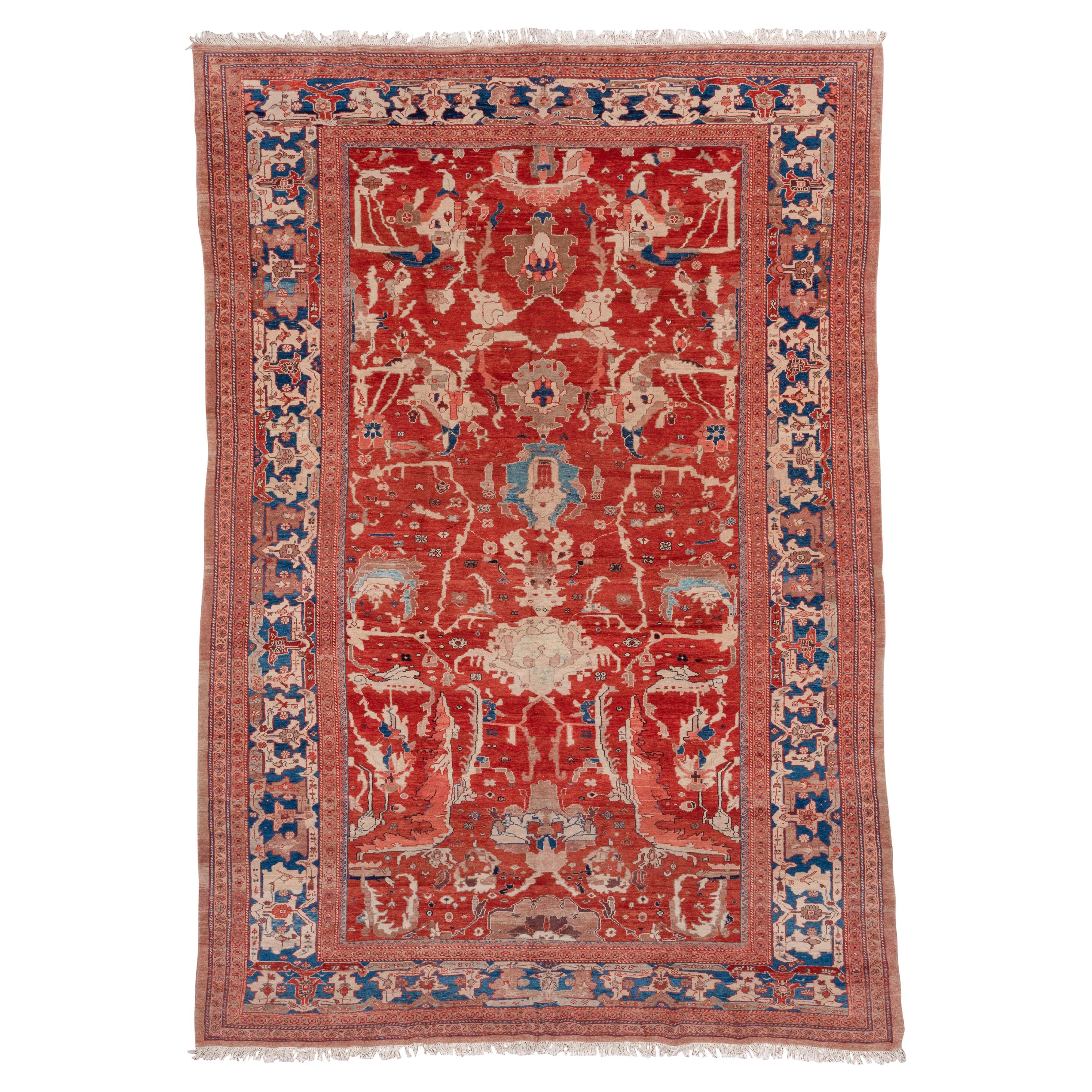 Sultanabad Rugs d'epoca con campo rosso ruggine e motivi di medaglioni Heriz in scala maggiore in vendita