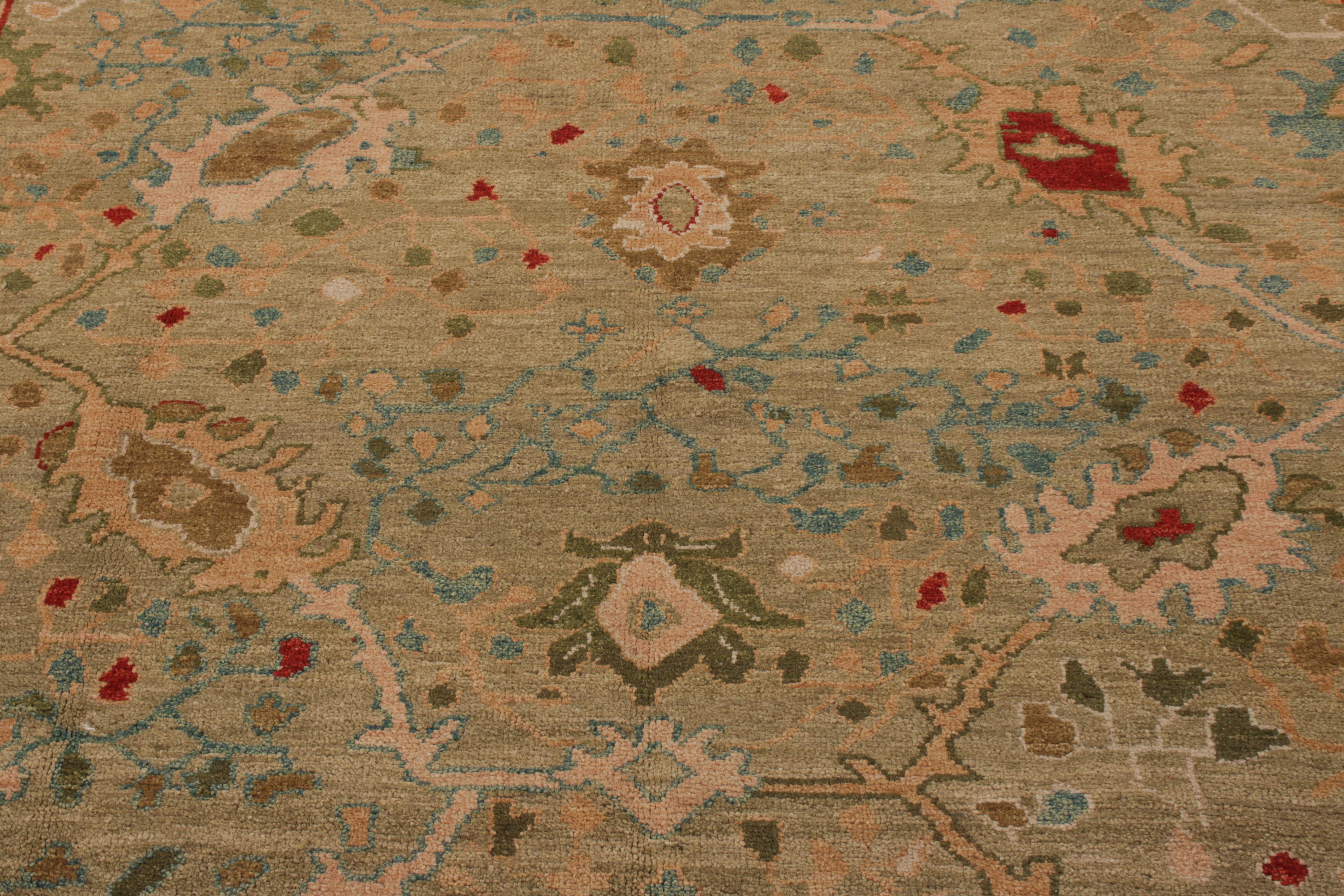 Hand-Knotted Rug & Kilim’s Oushak Style Rug in Blue, Red & Beige-Brown Floral patterns For Sale