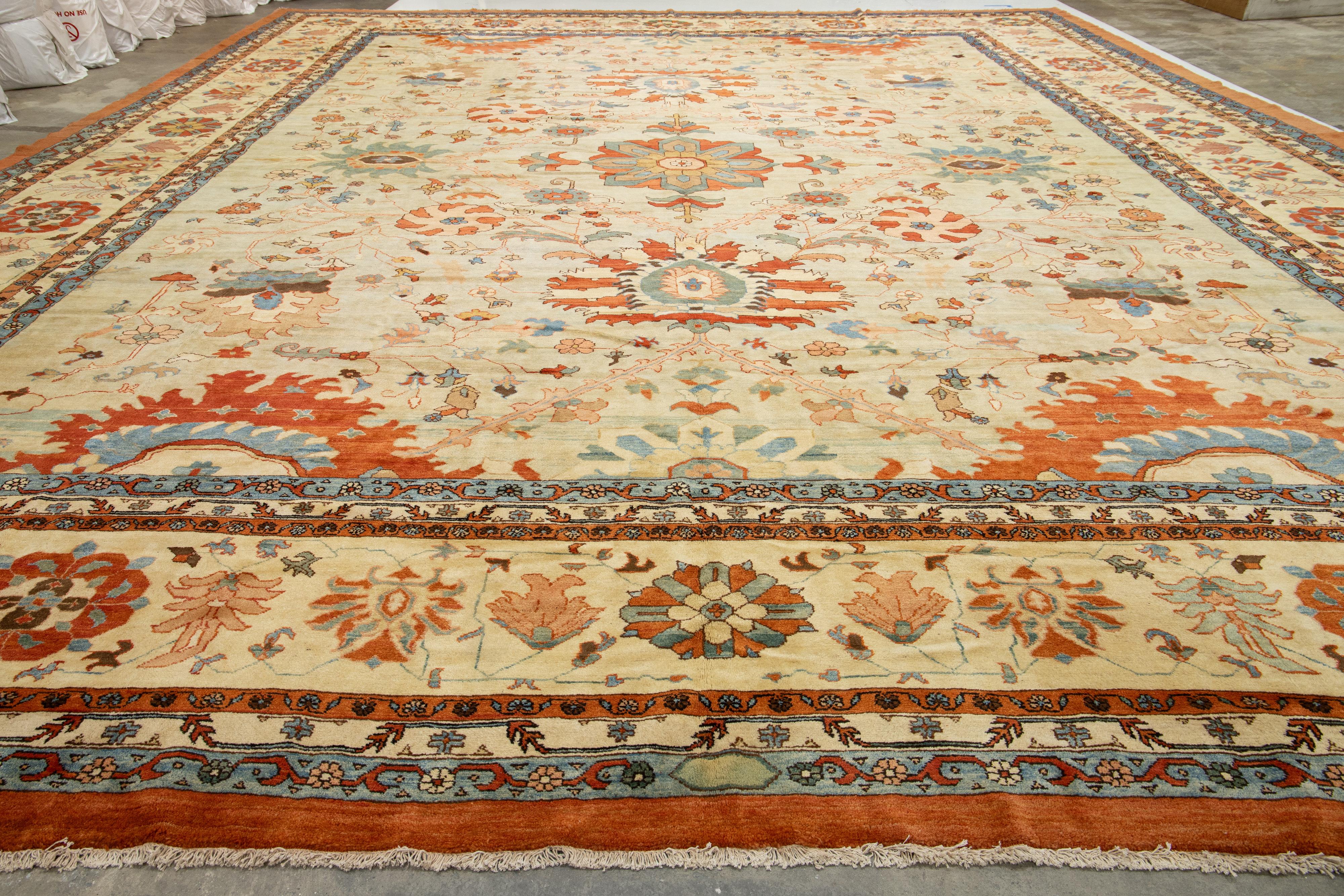 Vintage Sultanabad Wollteppich Handmade in Blau mit Rust Floral Design im Angebot 5