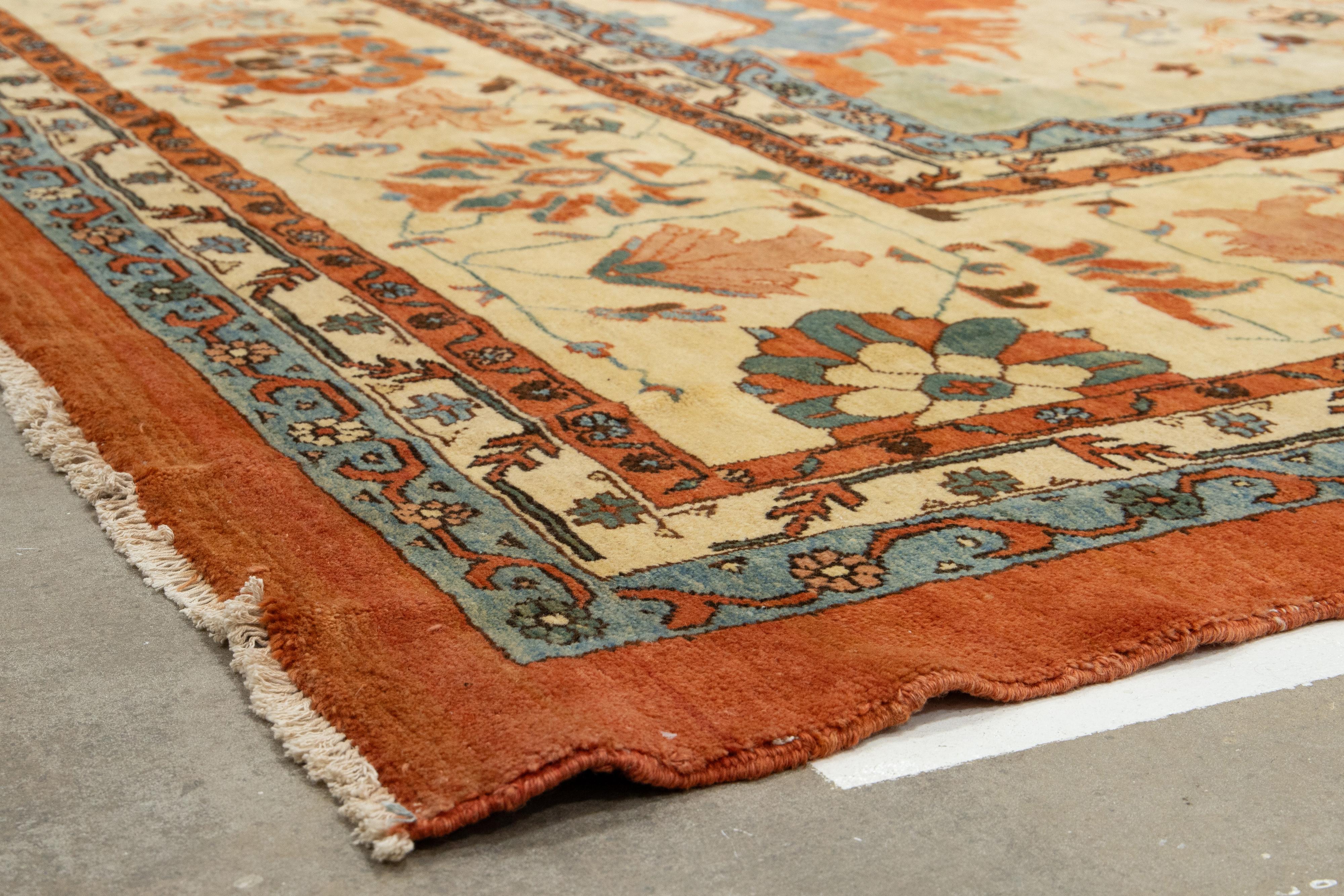 Vintage Sultanabad Wollteppich Handmade in Blau mit Rust Floral Design im Angebot 7