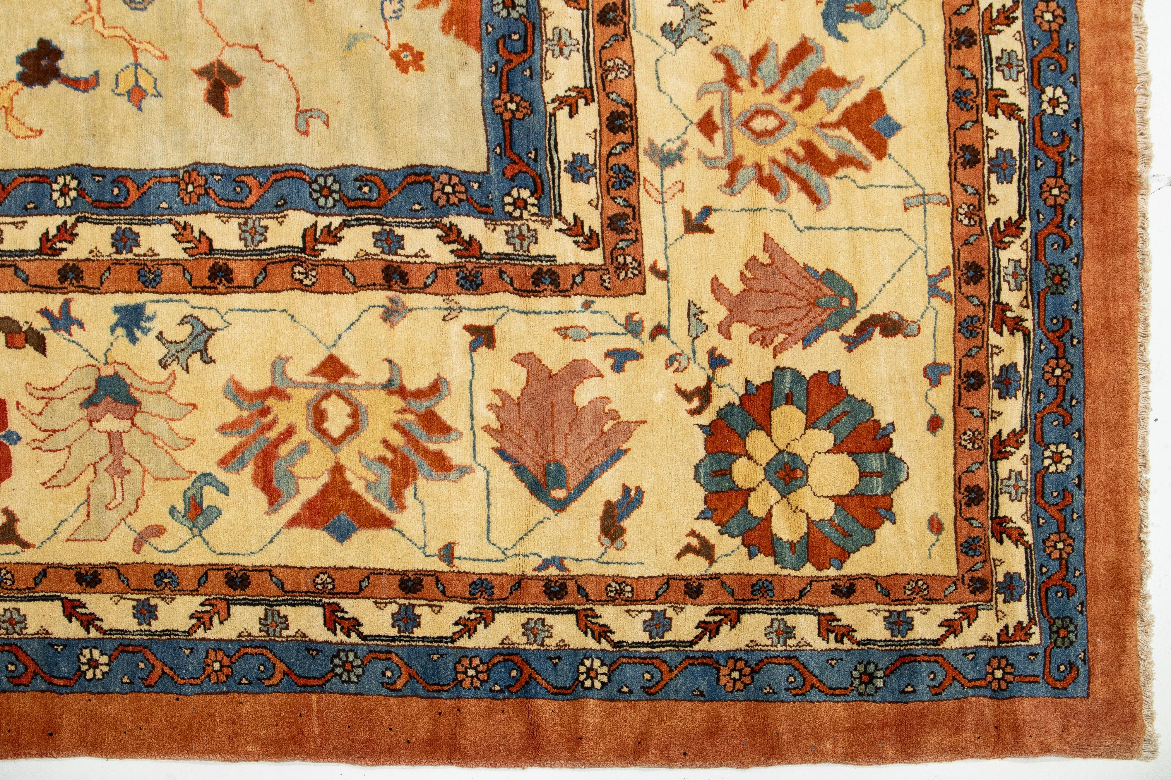 Vintage Sultanabad Wollteppich Handmade in Blau mit Rust Floral Design im Angebot 9