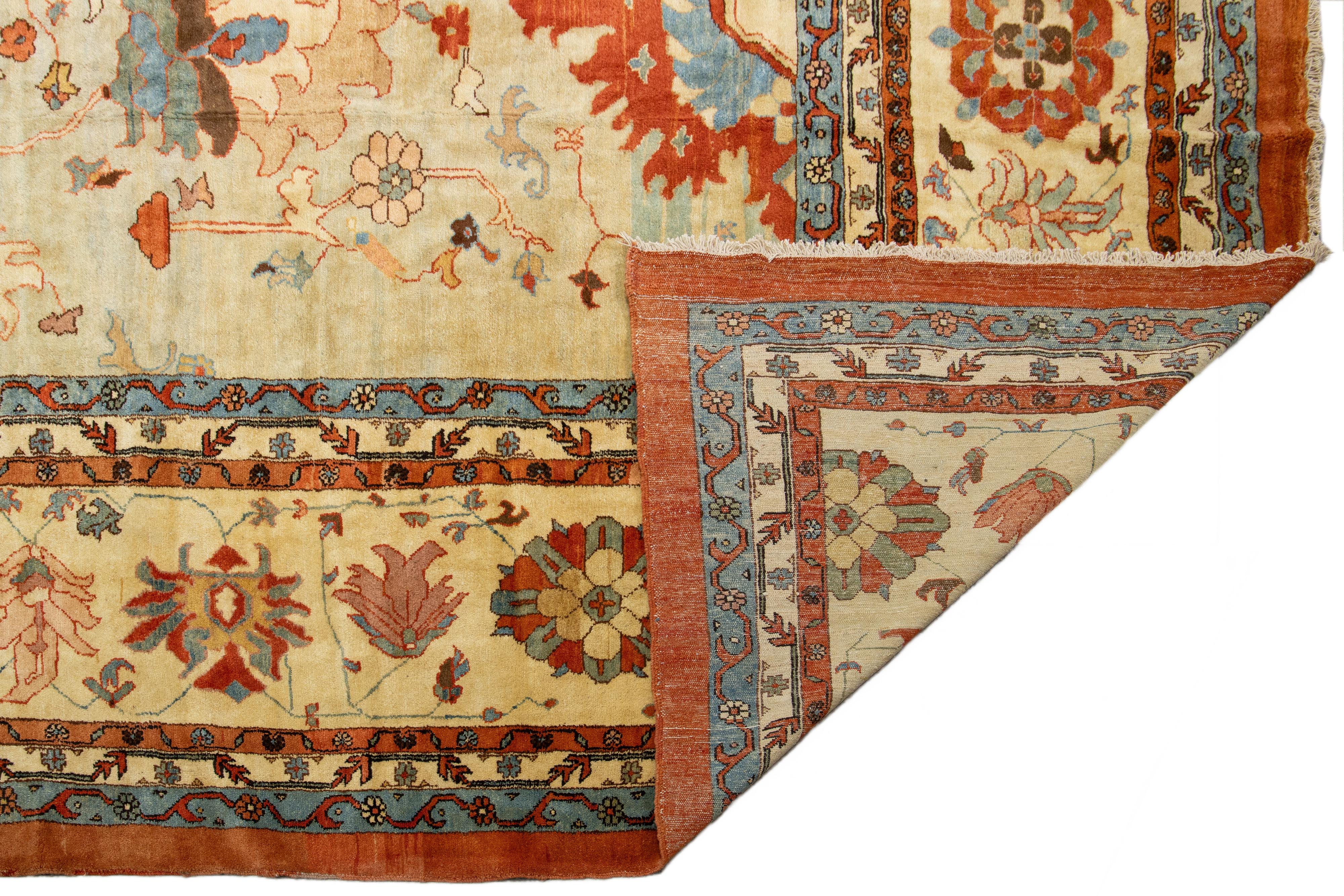 Vintage Sultanabad Wollteppich Handmade in Blau mit Rust Floral Design (Persisch) im Angebot