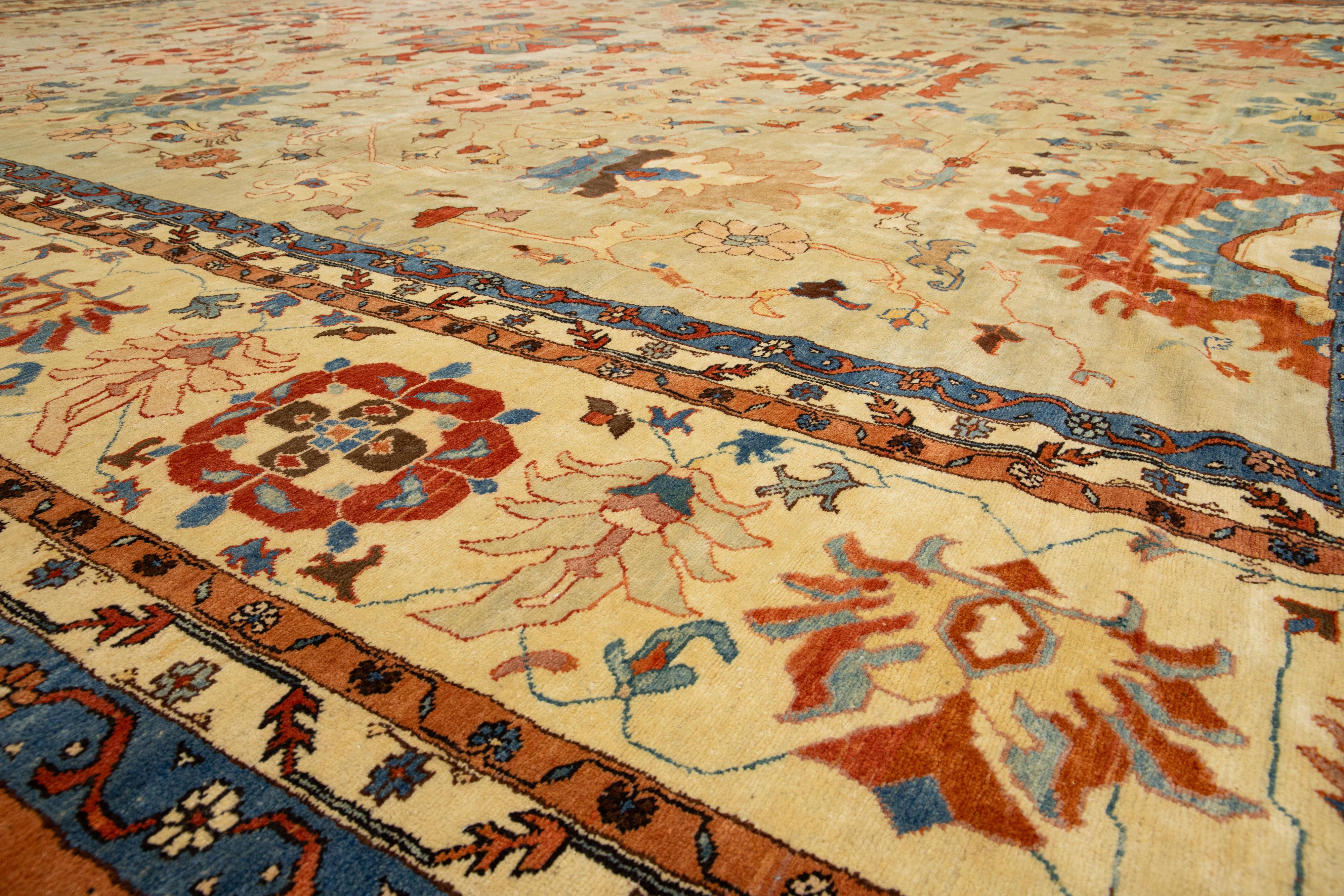 Vintage Sultanabad Wollteppich Handmade in Blau mit Rust Floral Design im Zustand „Hervorragend“ im Angebot in Norwalk, CT