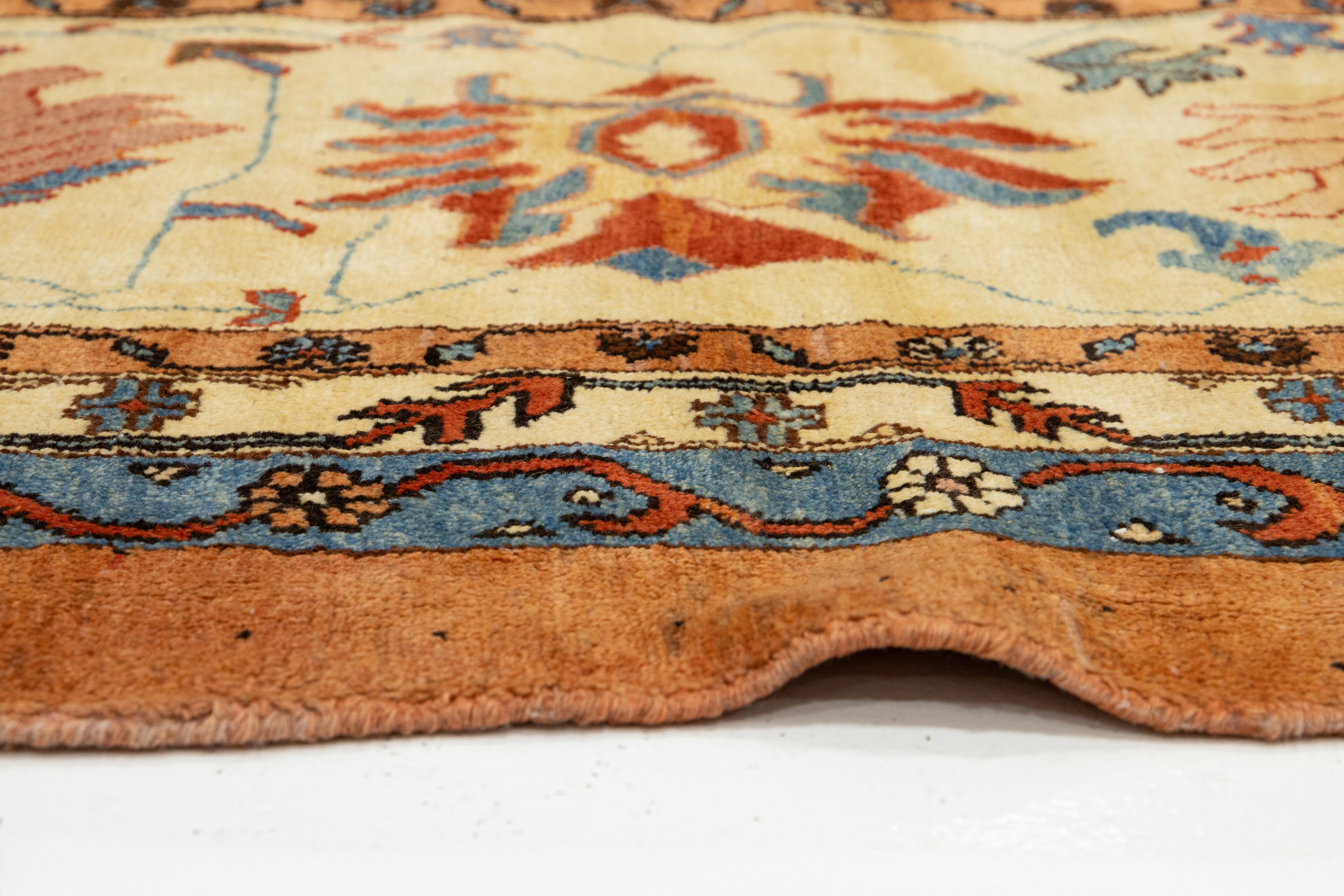 Vintage Sultanabad Wollteppich Handmade in Blau mit Rust Floral Design (Wolle) im Angebot