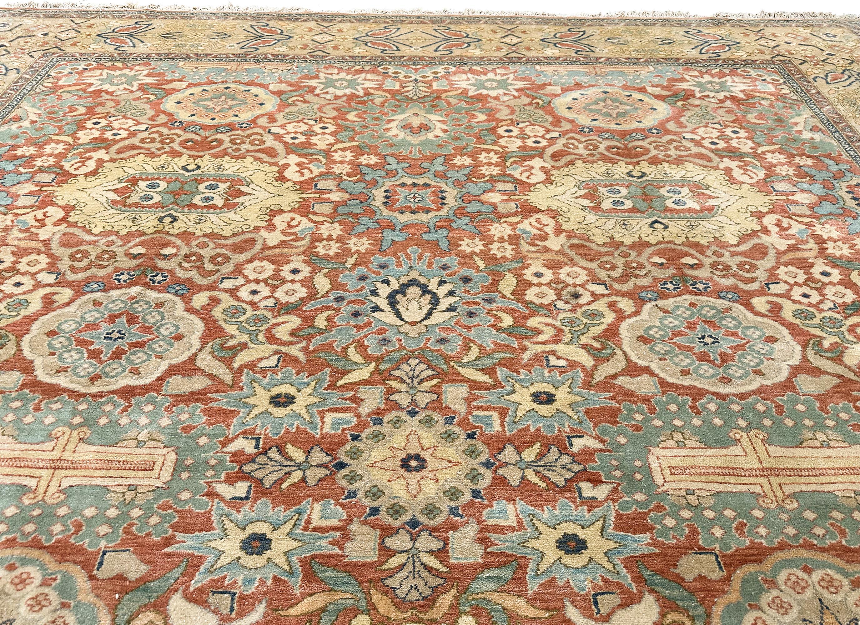 Hand-Knotted Vintage Sultanabadd Mahall Geometric Overall 13x15ft 404cm x 465cm For Sale