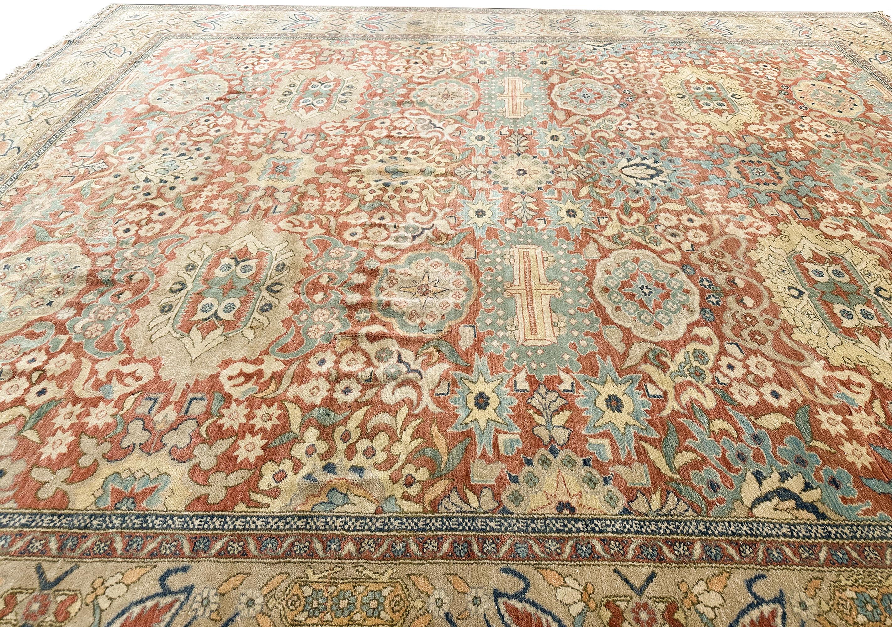 Vintage Sultanabadd Mahall Geometric Overall 13x15ft 404cm x 465cm For Sale 2