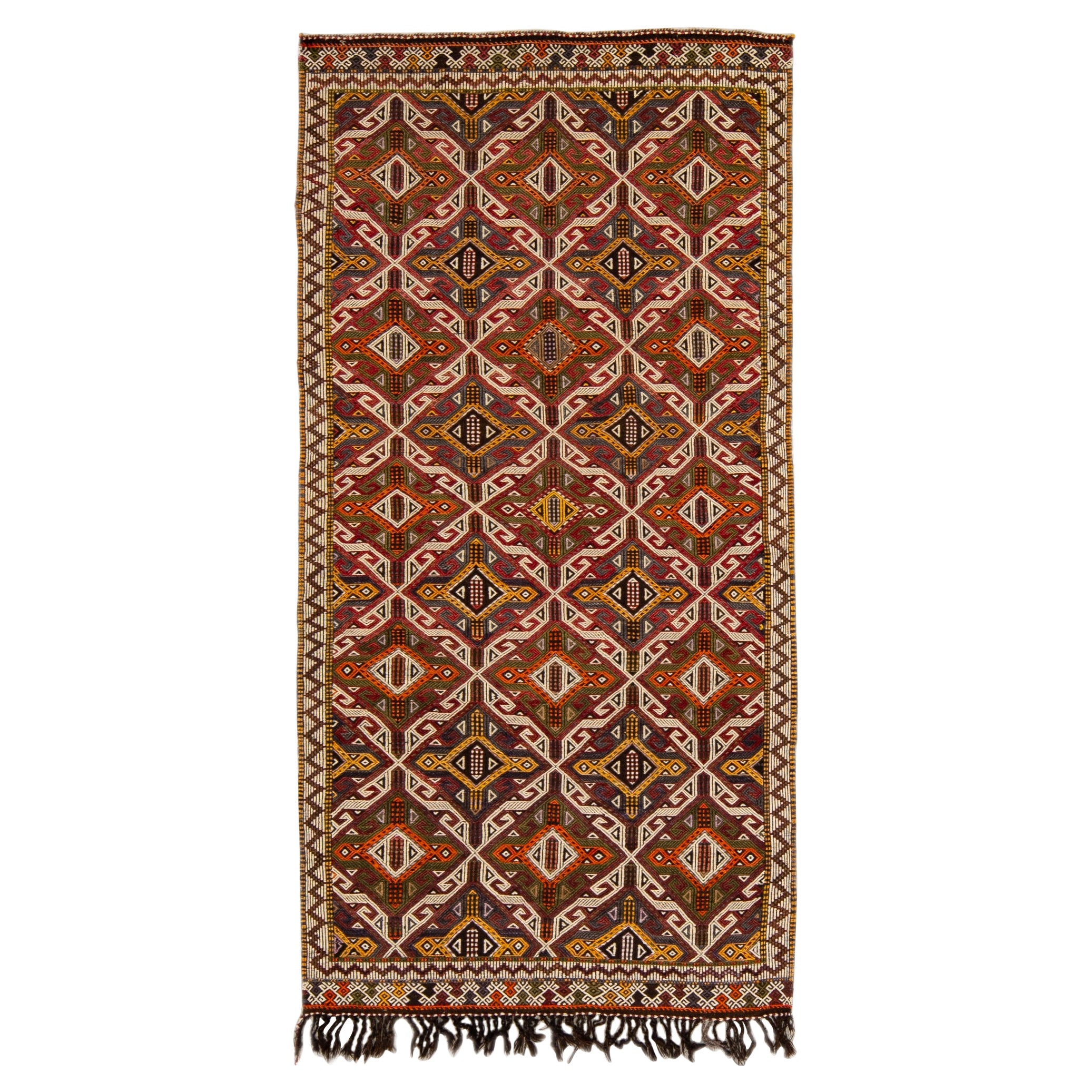 Tappeto vintage Sumack in lana multicolore con disegno geometrico fatto a mano