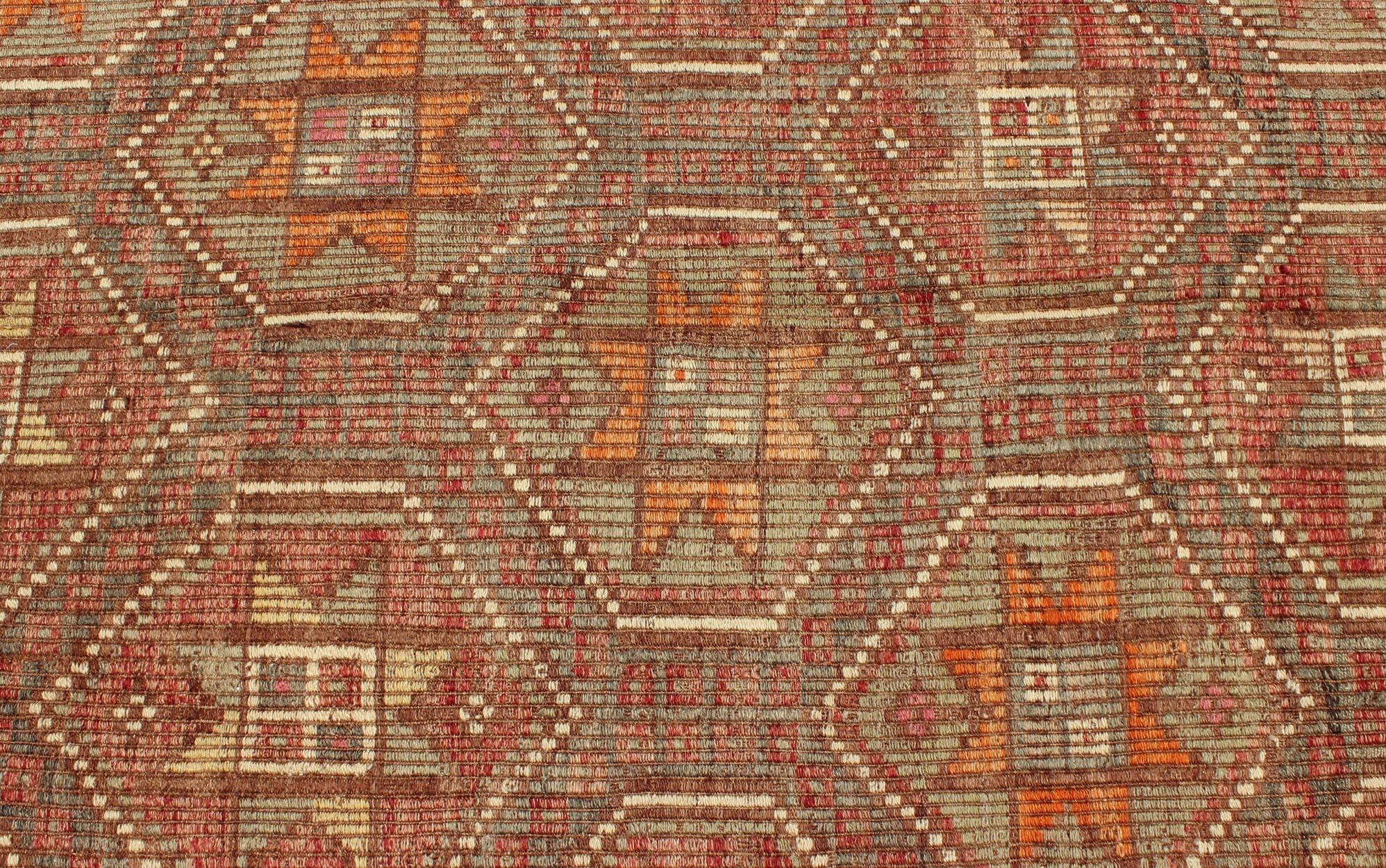 Mid-20th Century Vintage Sumack Kilim Rug with Starburst Pendants and Zig-Zag Border