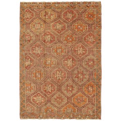 Vintage Sumack Kilim Rug with Starburst Pendants and Zig-Zag Border