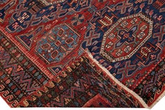 Handgefertigter roter und blauer Medaillon-Wollteppich aus Moskau