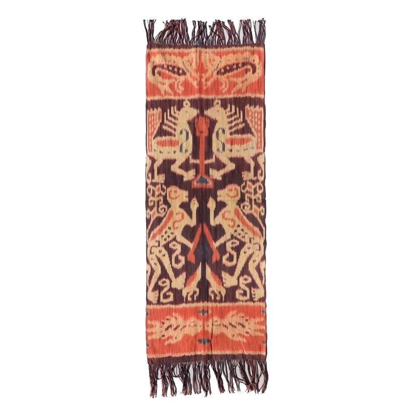 Vintage Sumba Slendang Paño de Hombro/Escarpa/Colgante de Pared con Diseño de Animales Teñido en venta