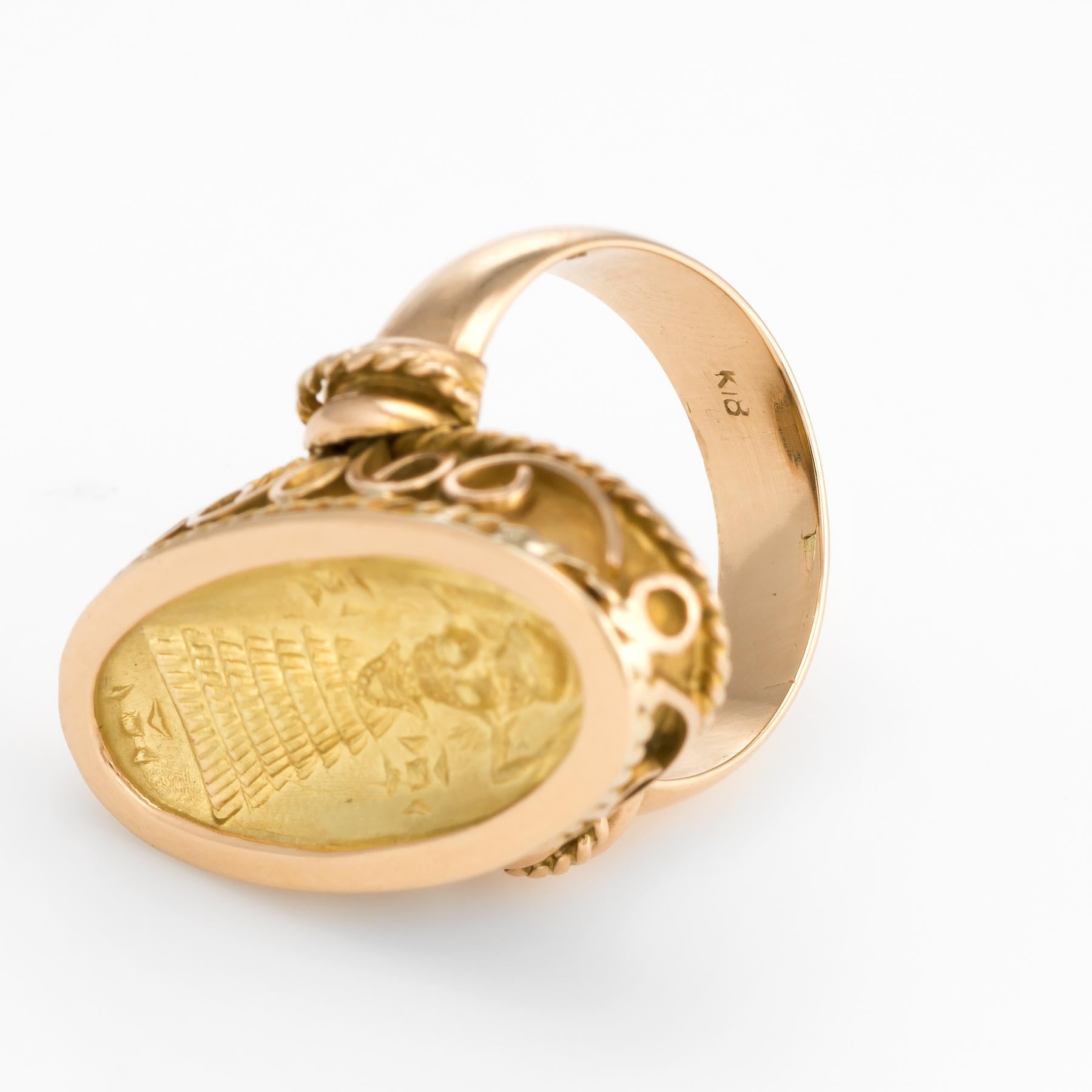 Women's Vintage Sumerian Goddess Ring 18 Karat Gold Anunnaki Oval Cocktail Jewelry