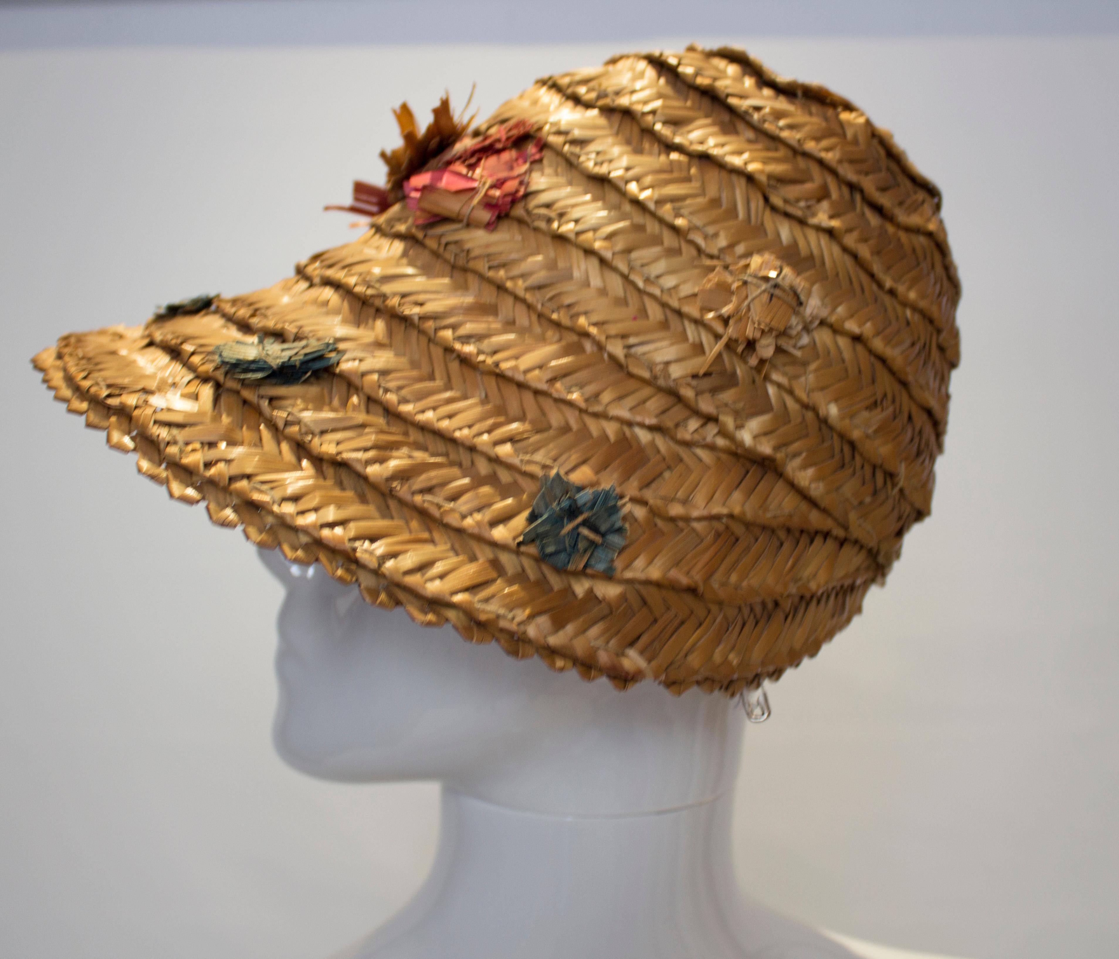 Brown Vintage Summer Straw Hat For Sale