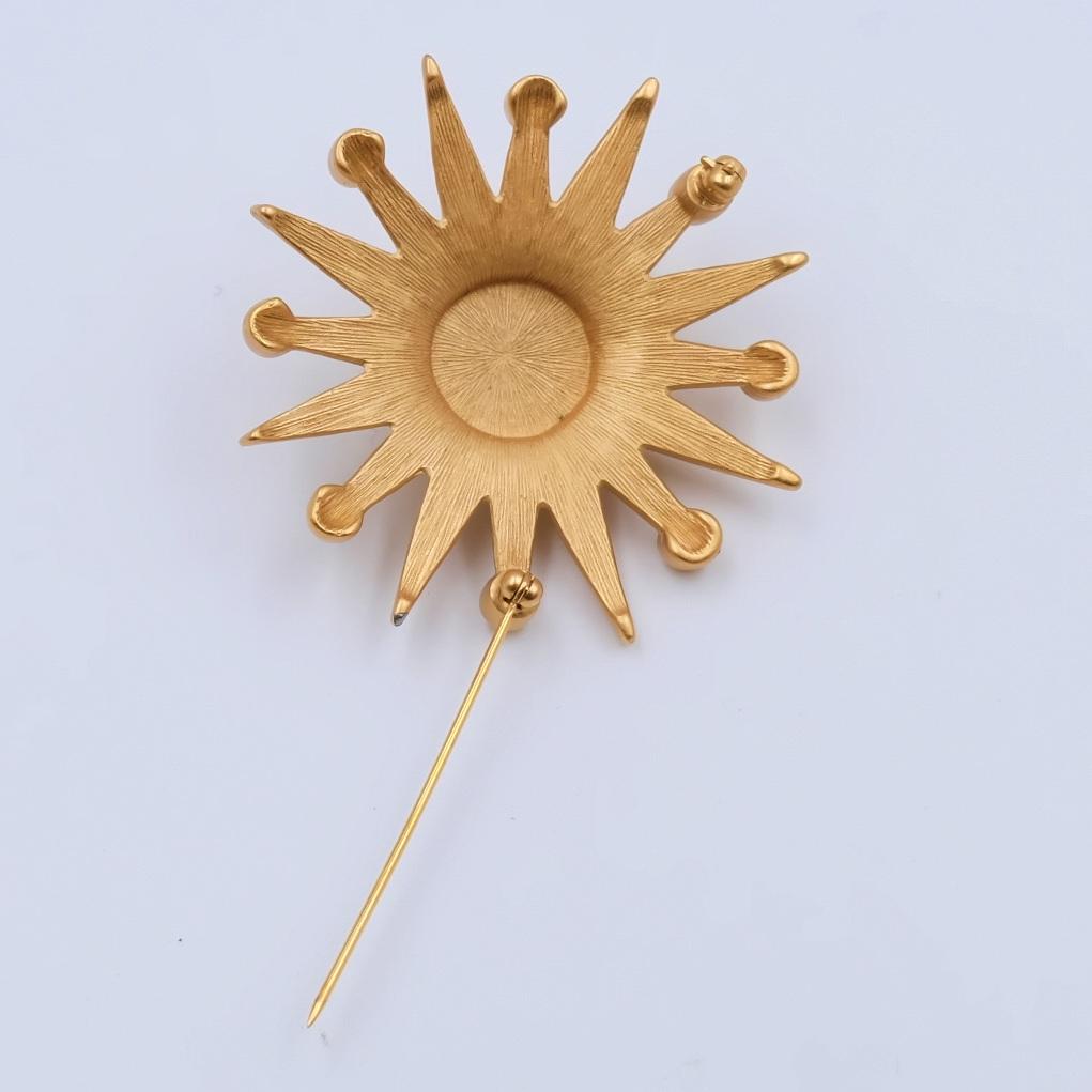 Women's or Men's Vintage Sun Brooch With Faux Pearl 1990's