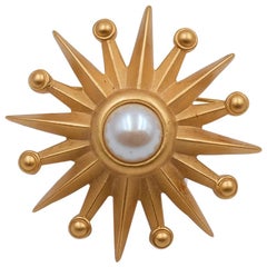 Vintage Sun Brooch With Faux Pearl 1990's