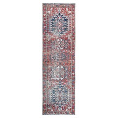 Vintage Sun-Faded Red Persian Heriz Hand Knotted Distressed Pure Wool Rug
