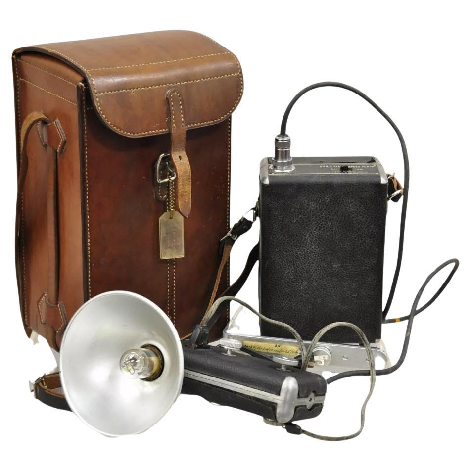 Vintage Sun Lite II Blitzgerät und tragbares Akkupack in brauner Ledertasche im Angebot