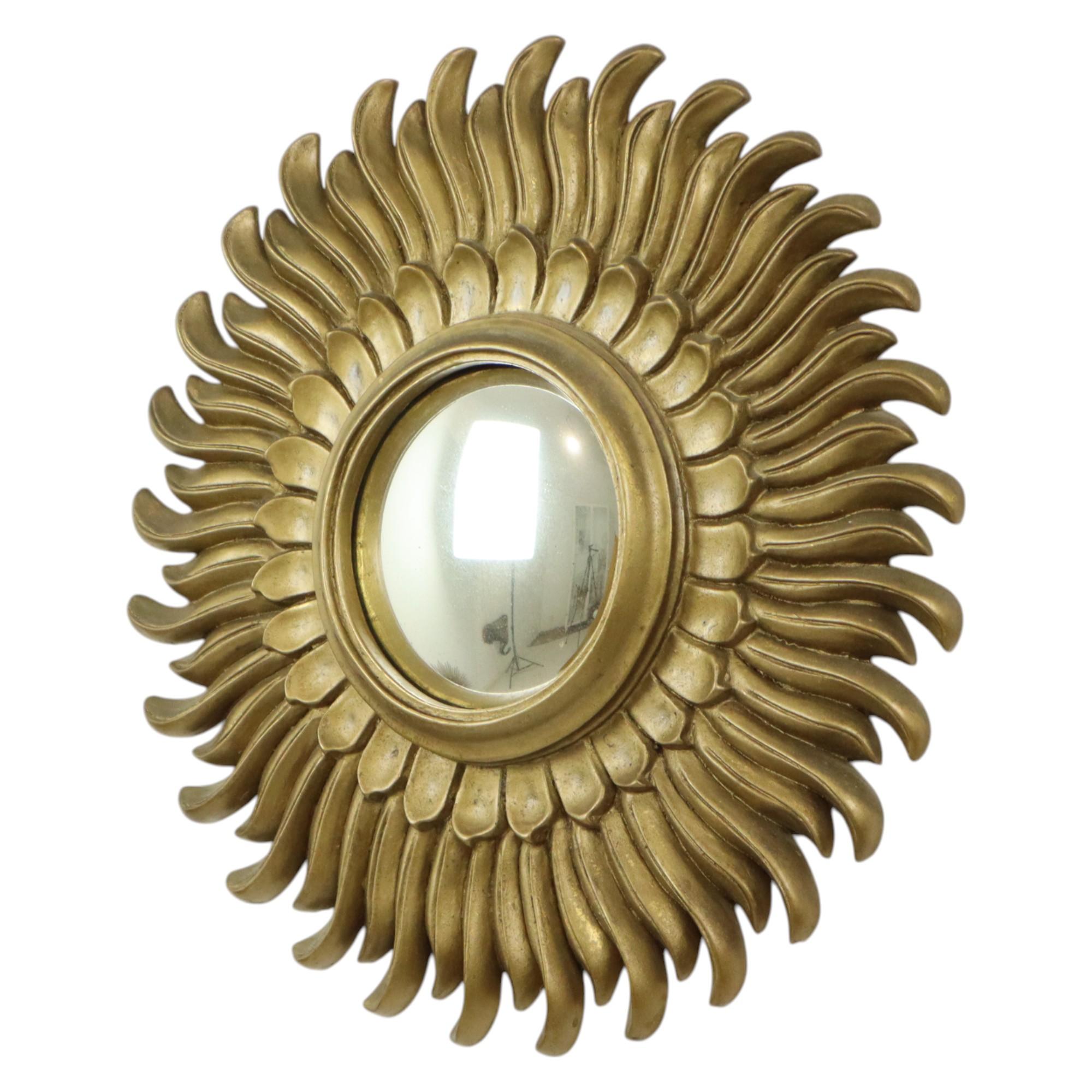 Vintage Sun Mirror Sunburst Spiegel konvex Gold Harz 42cm im Angebot 5