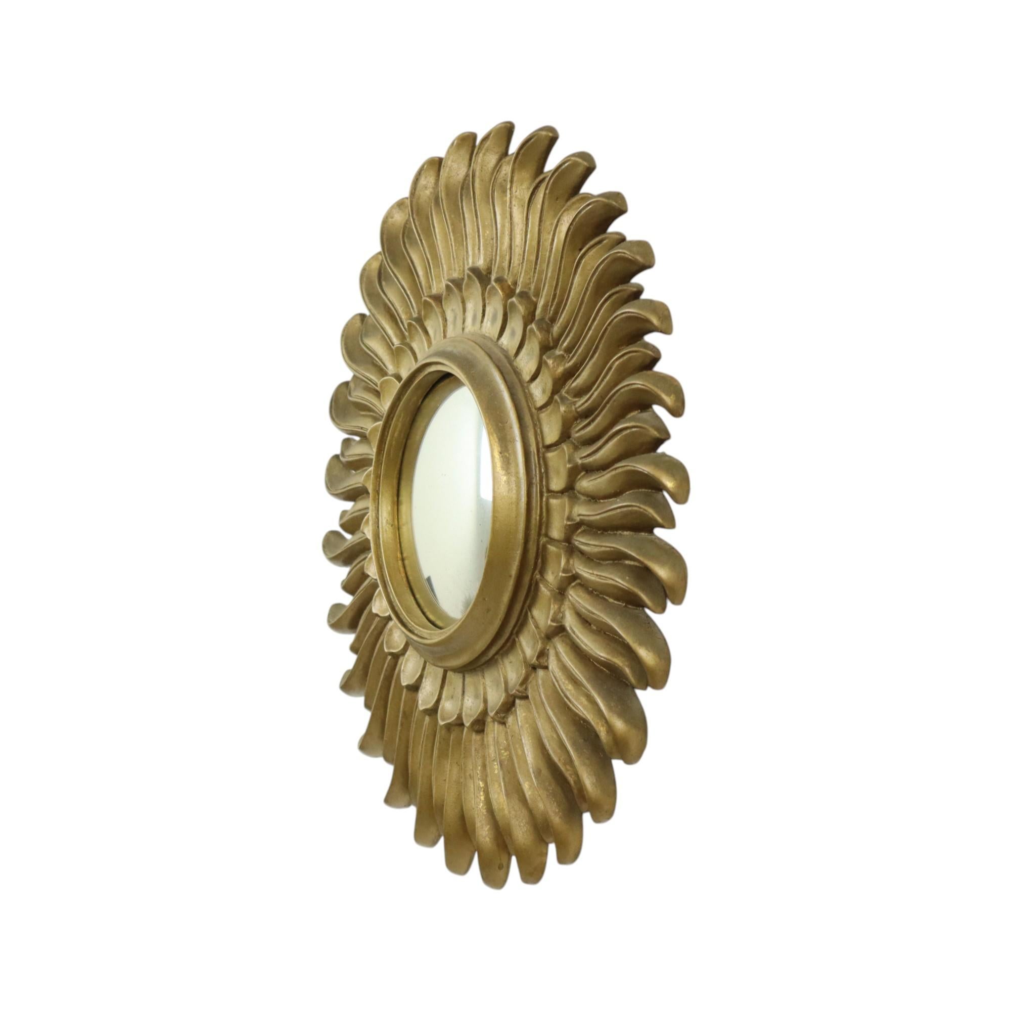 Vintage Sun Mirror Sunburst Spiegel konvex Gold Harz 42cm im Angebot 6