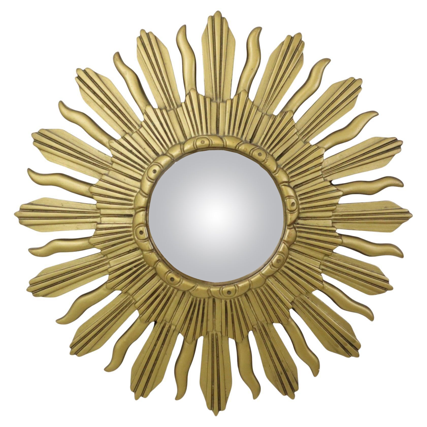Vieux miroir Sunburst miroir convexe résine dorée 48 cm