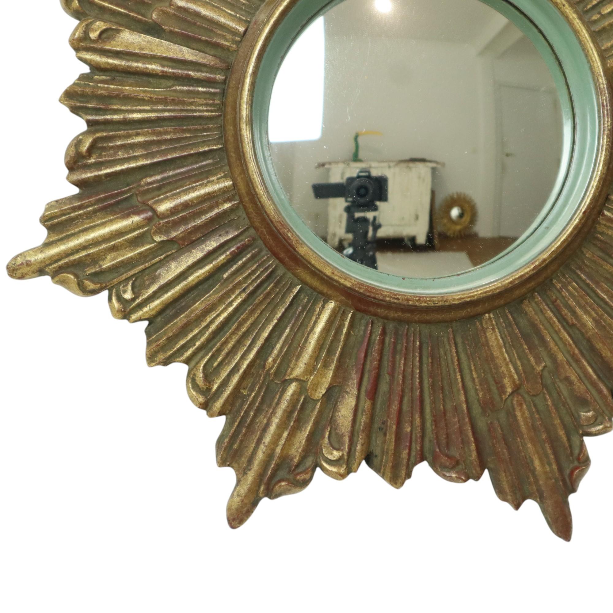 Mid-Century moderno Specchio solare vintage Sunburst Mirror Deknudt Convex 33cm in vendita