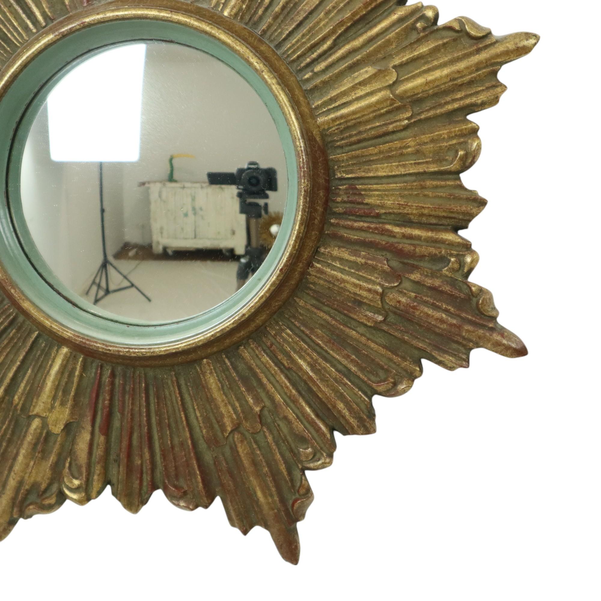 Specchio solare vintage Sunburst Mirror Deknudt Convex 33cm In condizioni ottime in vendita a Poperinge, BE