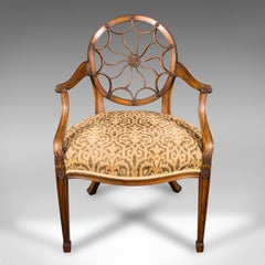 Vintage Sun Ray Back Elbow Chair, French, Beech, Morning Room, Georgian Revival