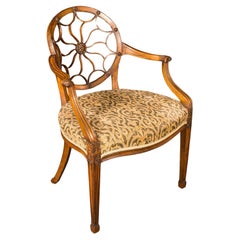 Vintage Sun Ray Back Elbow Chair, French, Beech, Morning Room, Georgian Revival