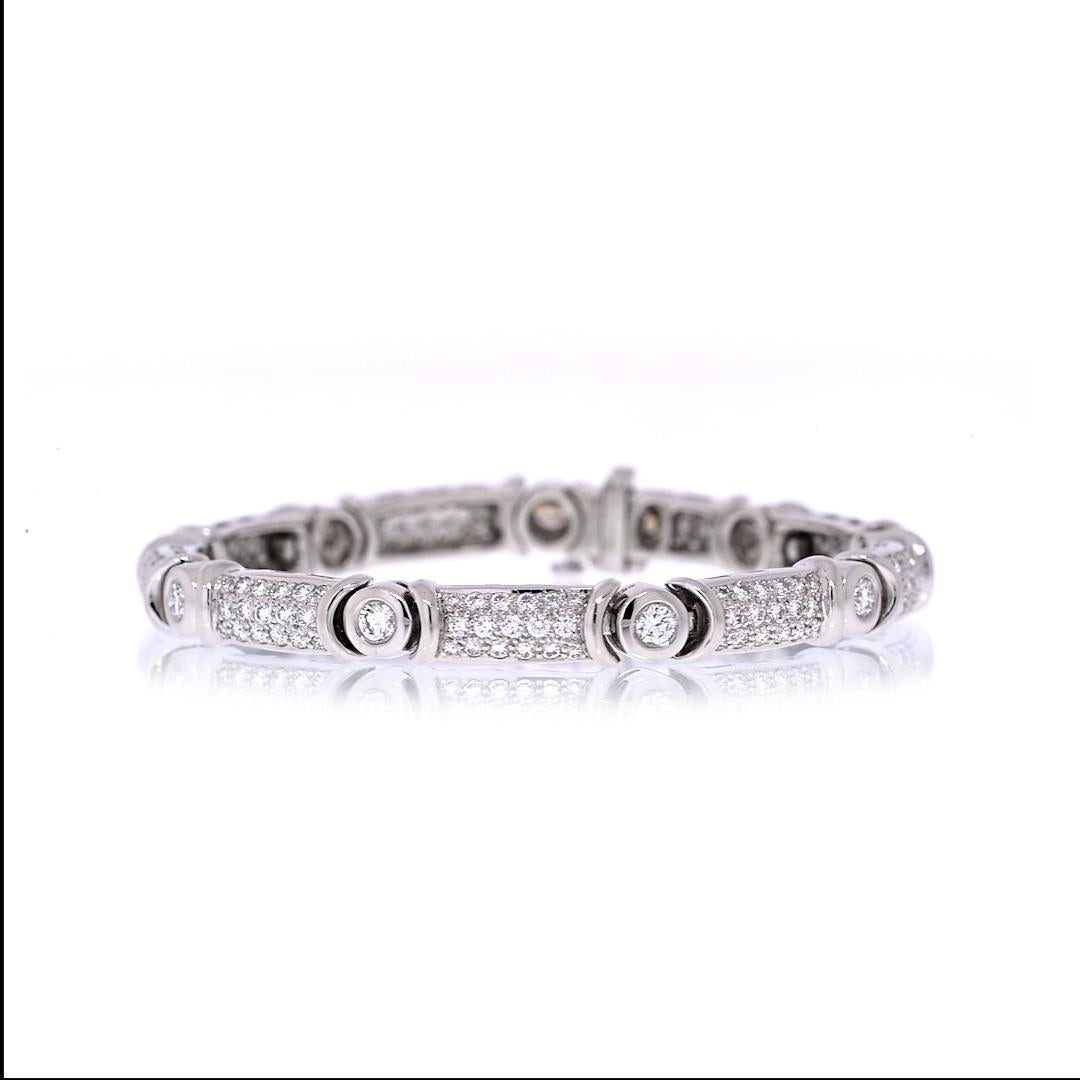 Vintage Suna Armband aus Platin, signiert 7 Karat natürlicher Diamant und Platin (Rundschliff)