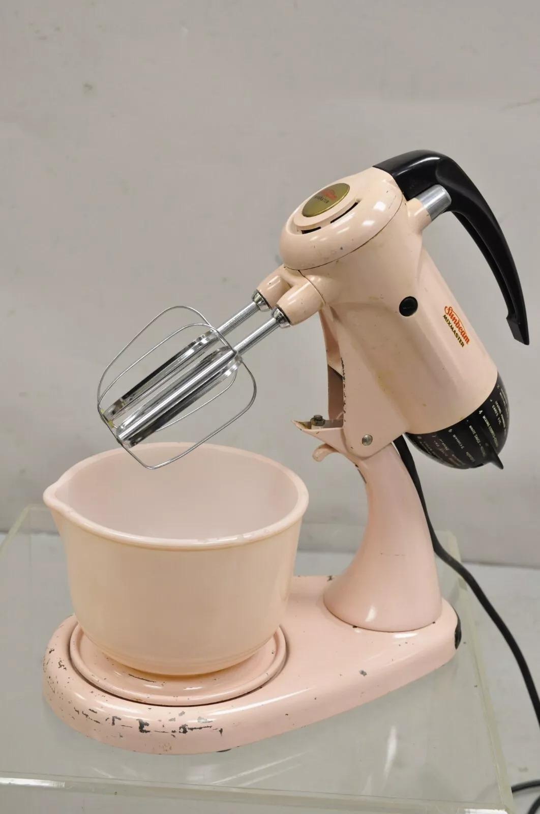 Vintage Sunbeam Mixmaster Pink 10 Speed Electric Mixer With Bowl. Circa Mid 20th Century. Measurements: 13.5