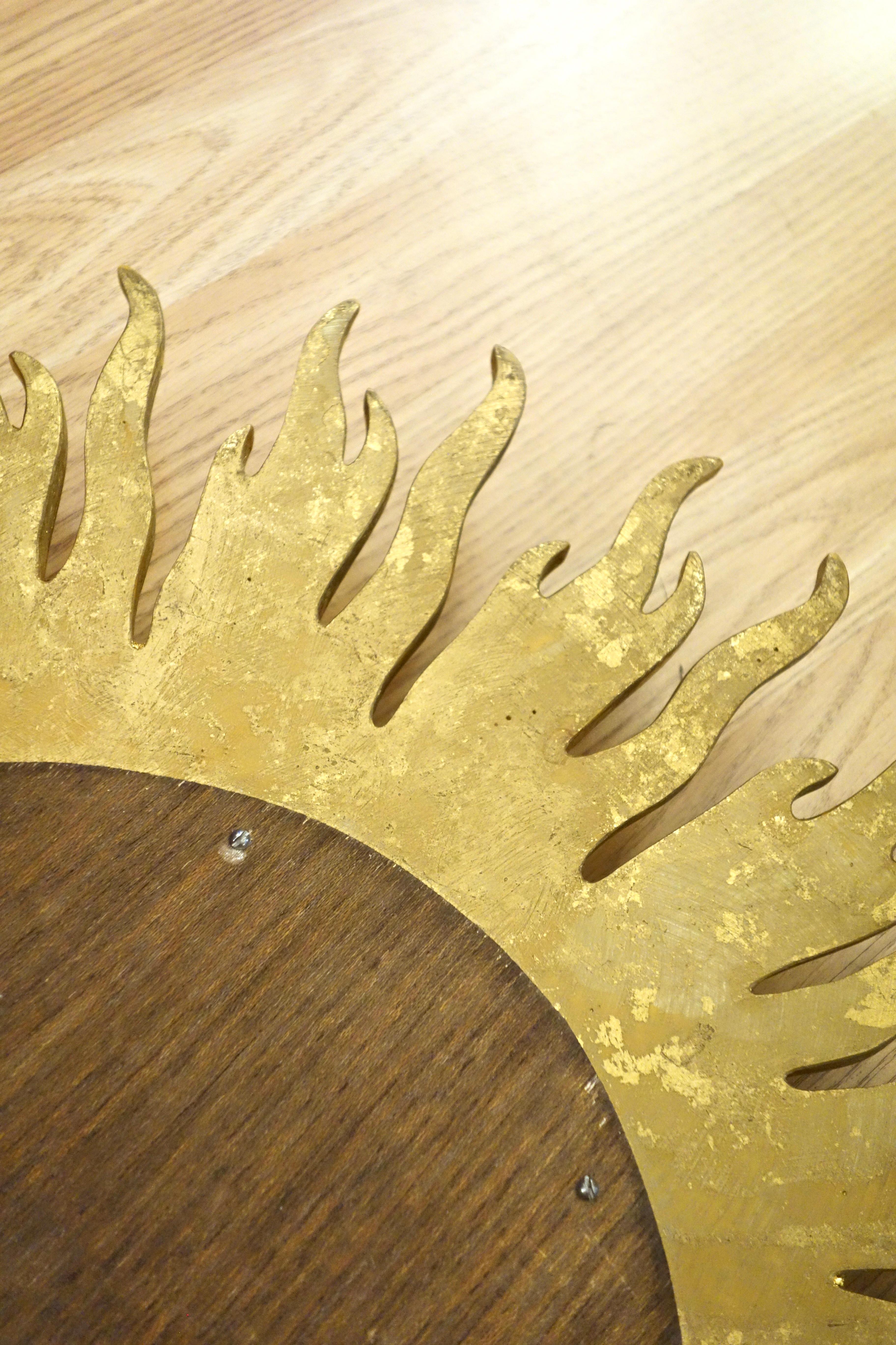 20ième siècle Miroir convexe Sunburst vintage en bois doré des années 1960