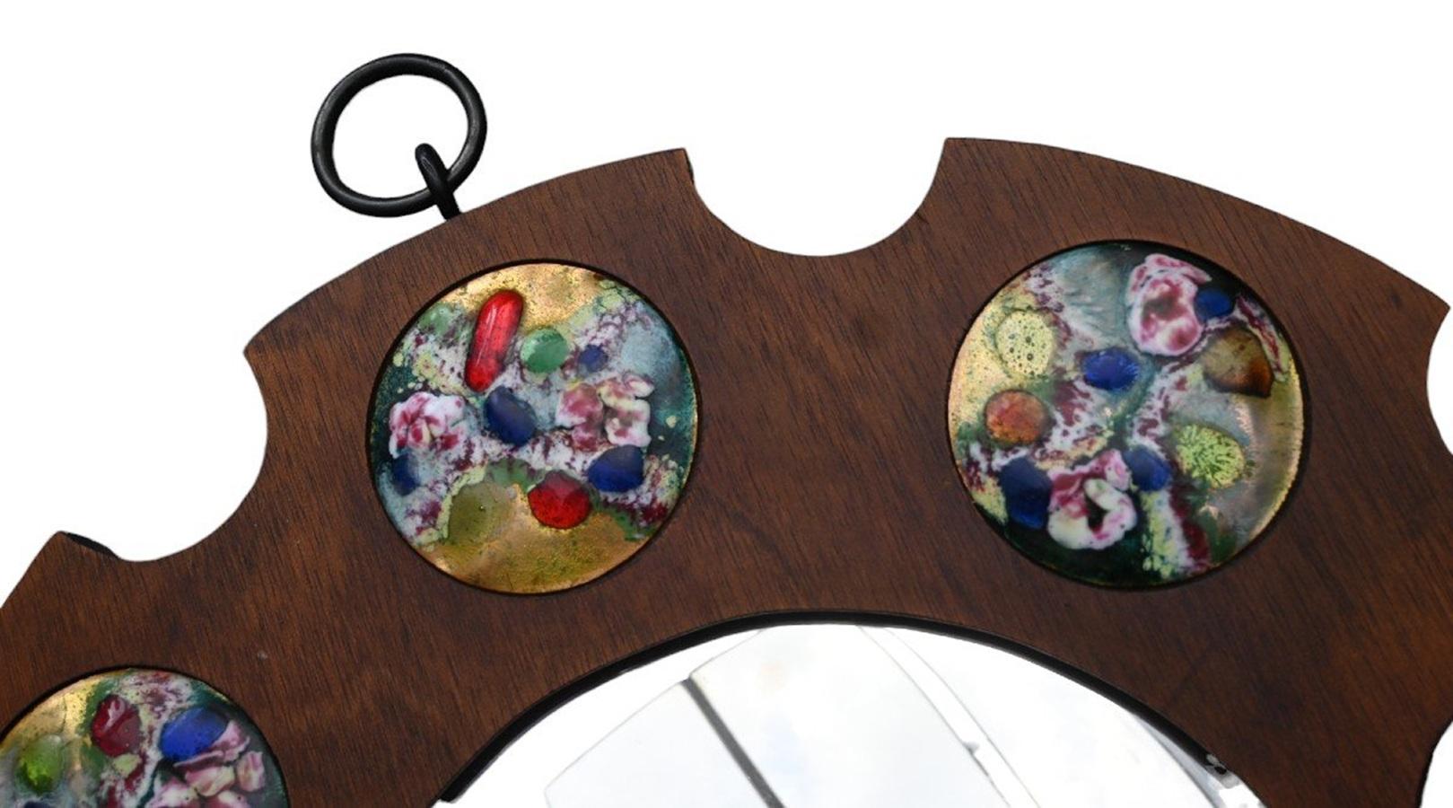 Mid-Century Modern Vintage Sunburst Convex Mirror - Mirror With Enamel Plates - Sun Mirror For Sale