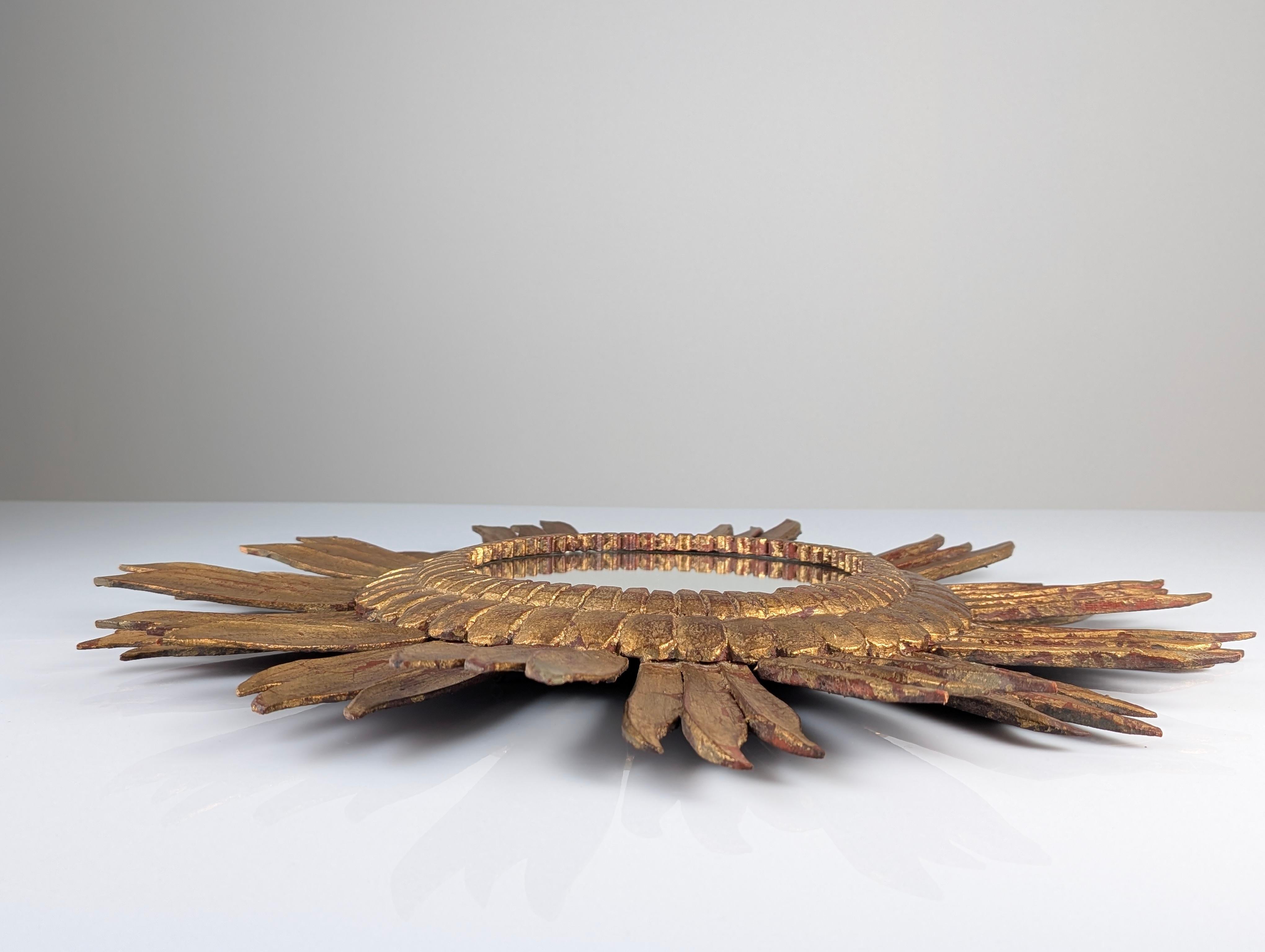 Vintage Sunburst Giltwood Spiegel 1970er 5
