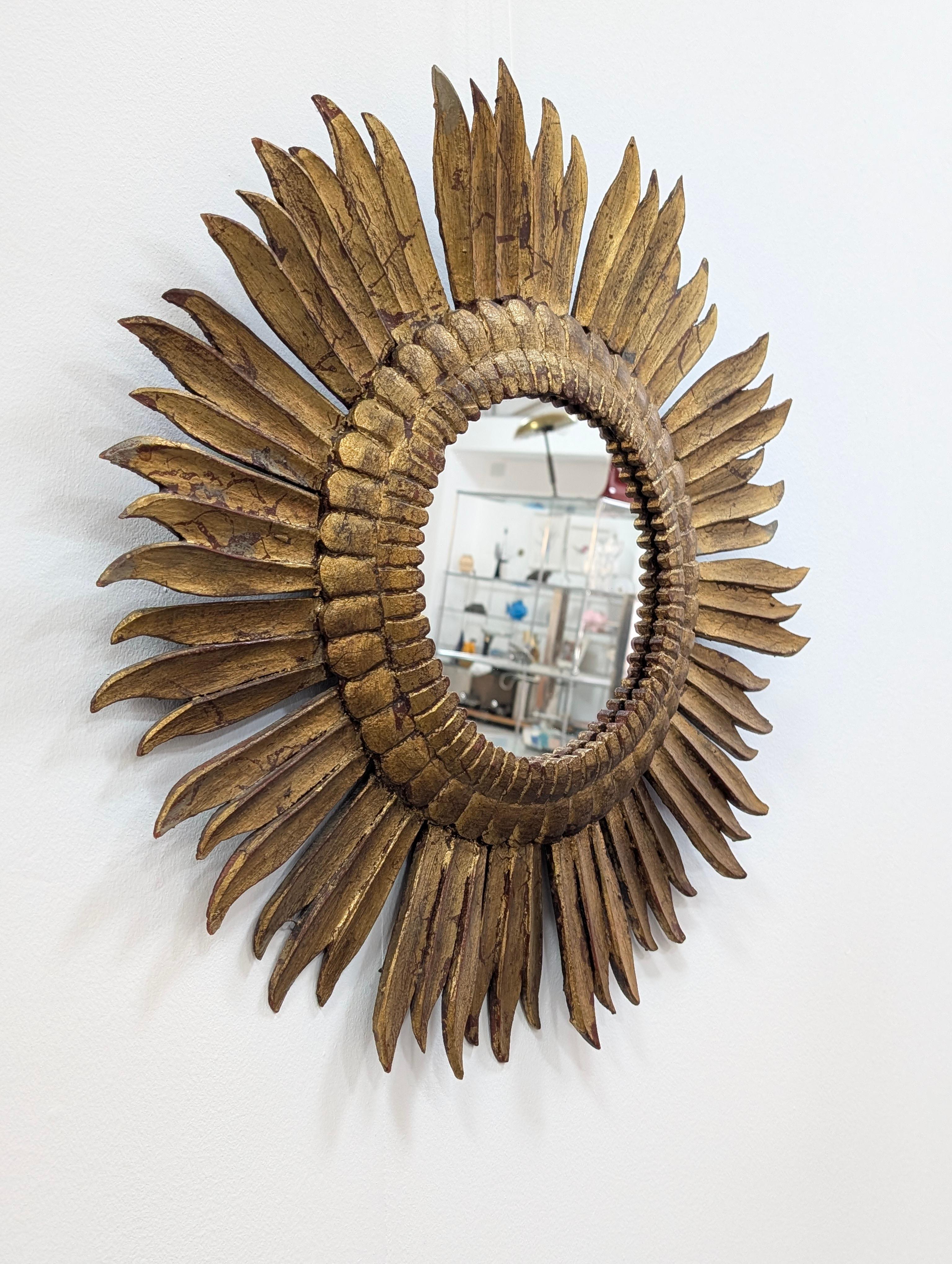 Vintage Sunburst Giltwood Spiegel 1970er 1