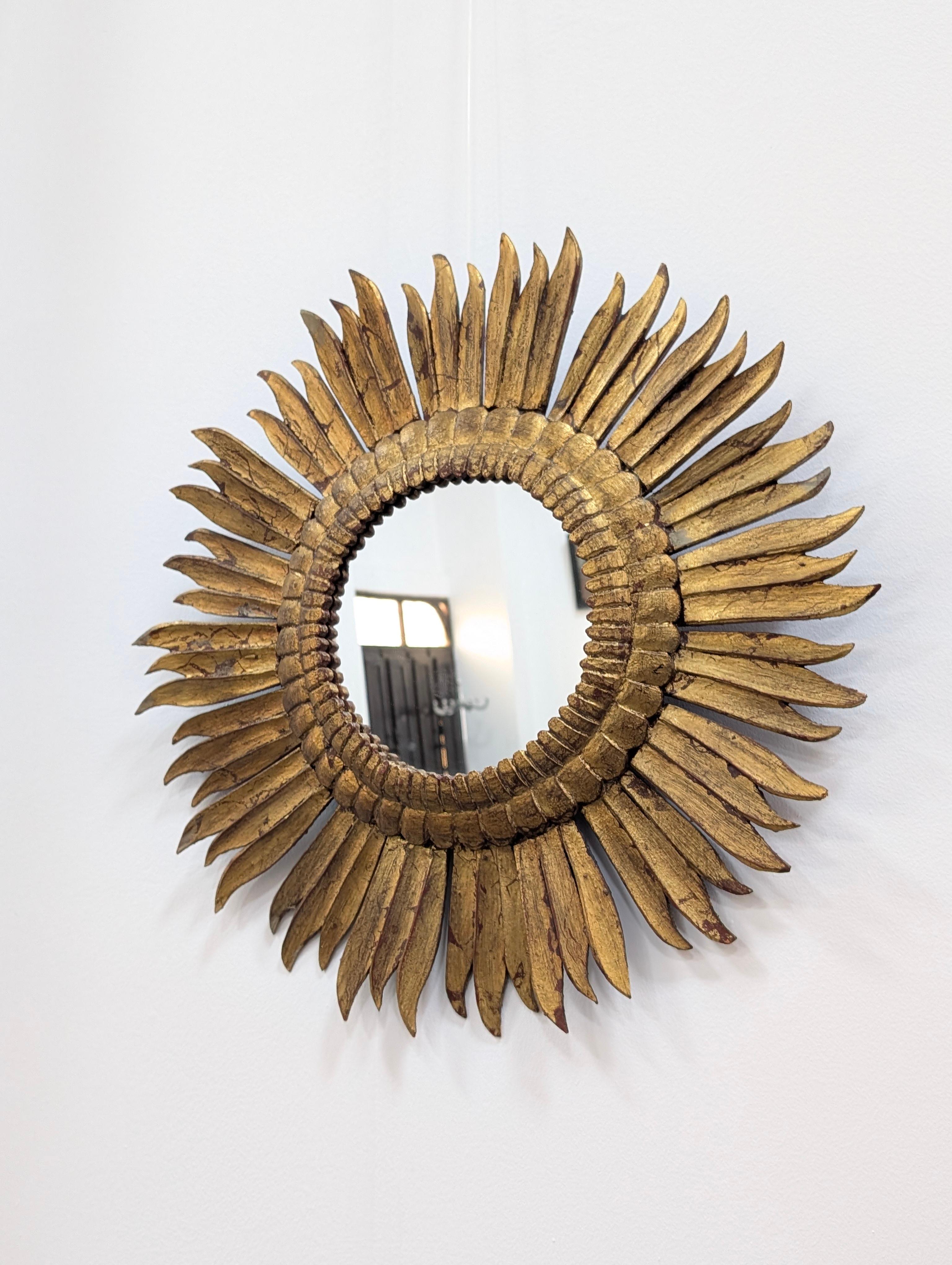 Vintage Sunburst Giltwood Spiegel 1970er 2