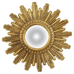 Vintage Sunburst Mirror, Gold Polyresin, Convex Design, Circa 1960s