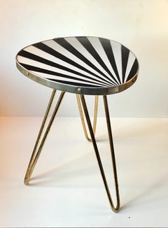 Vintage Sunburst Side Table, Brass Tristand, Germany, 1950s