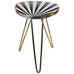 Vintage Sunburst Side Table, Brass Tristand, Germany, 1950s