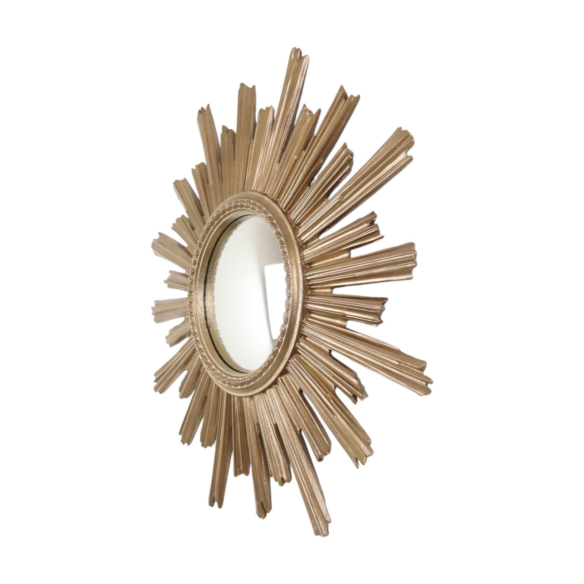 20th Century Vintage Sunburst Sun Mirror Gold-colored Resin Sixties 60cm